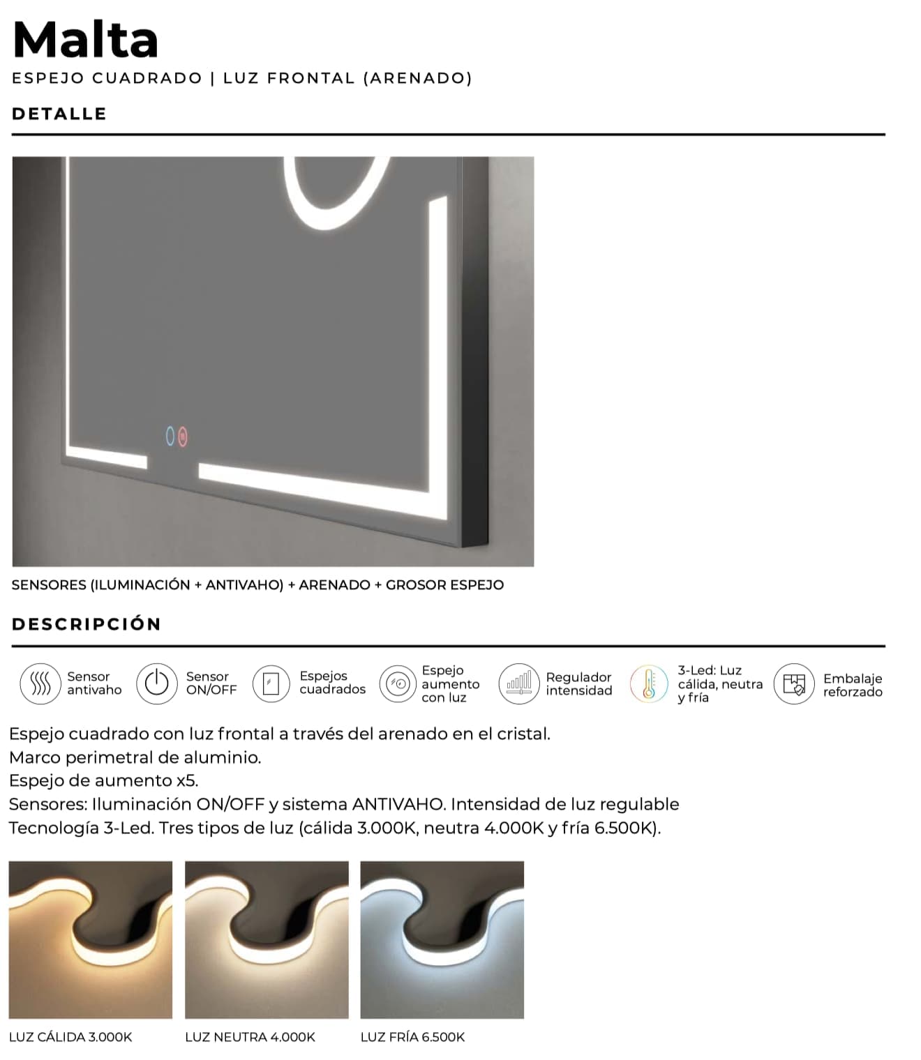 Espejo de baño con luz LED Malta Ledimex con aumento
