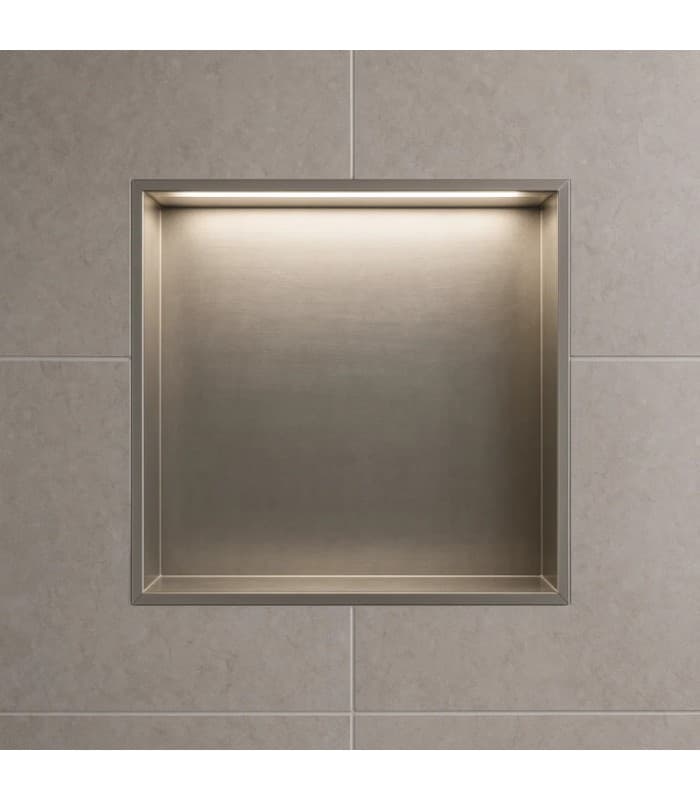 Hornacina para baño cuadrada con luz led Níquel Indic