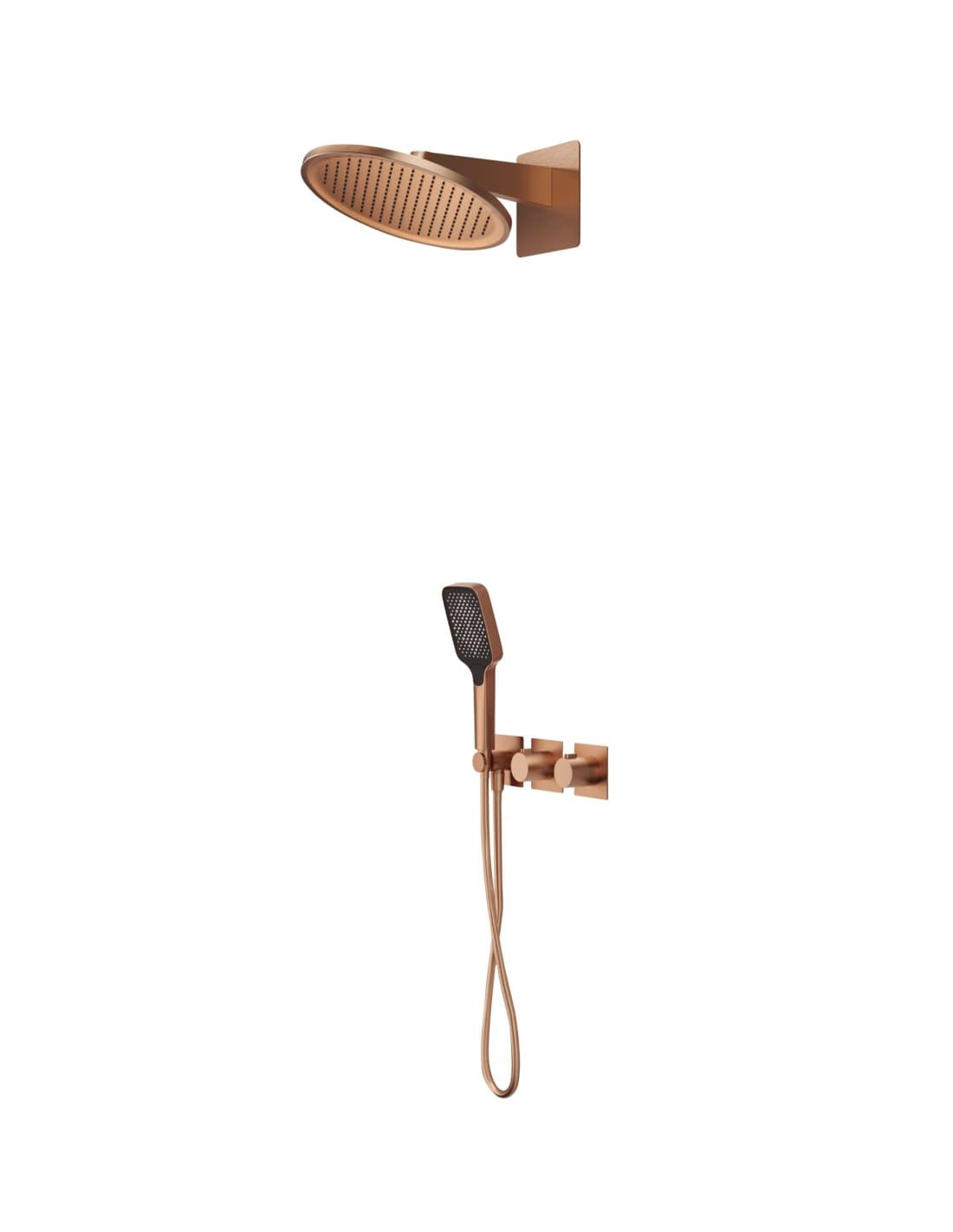 CONJUNTO DUCHA TERMOSTÁTICO EMPOTRADO INARI ORO ROSA CEPILLADO GTI067/ORC