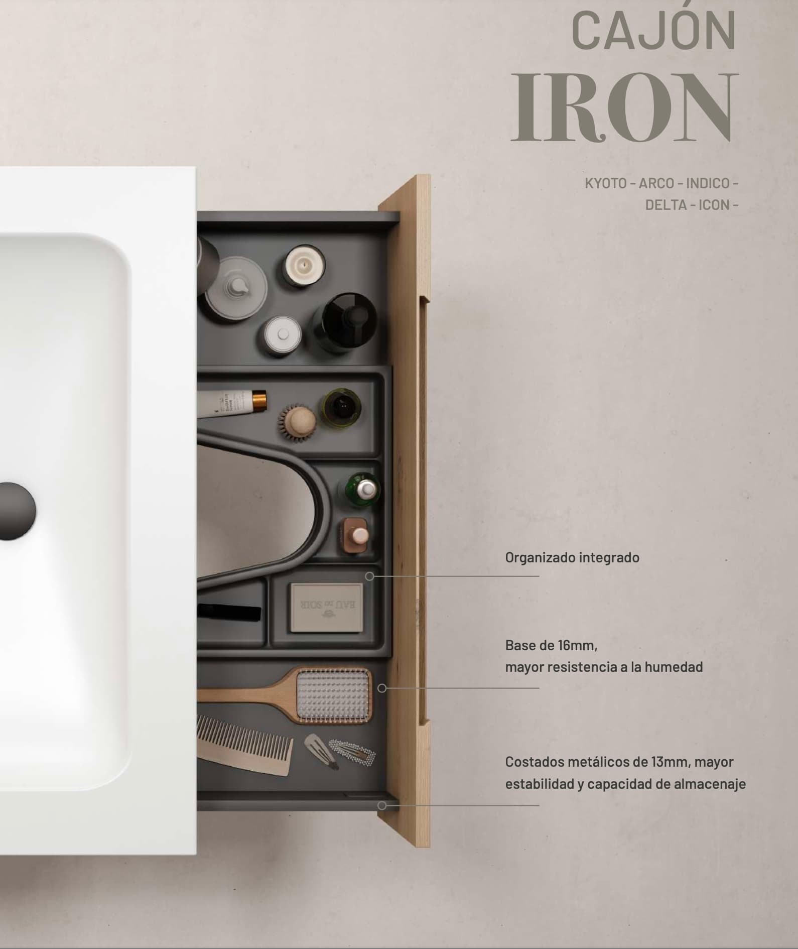 Encimera de baño de 10 cm de altura con cajonera op. Nomad Visobath 60-80-100-120 Solid Surface