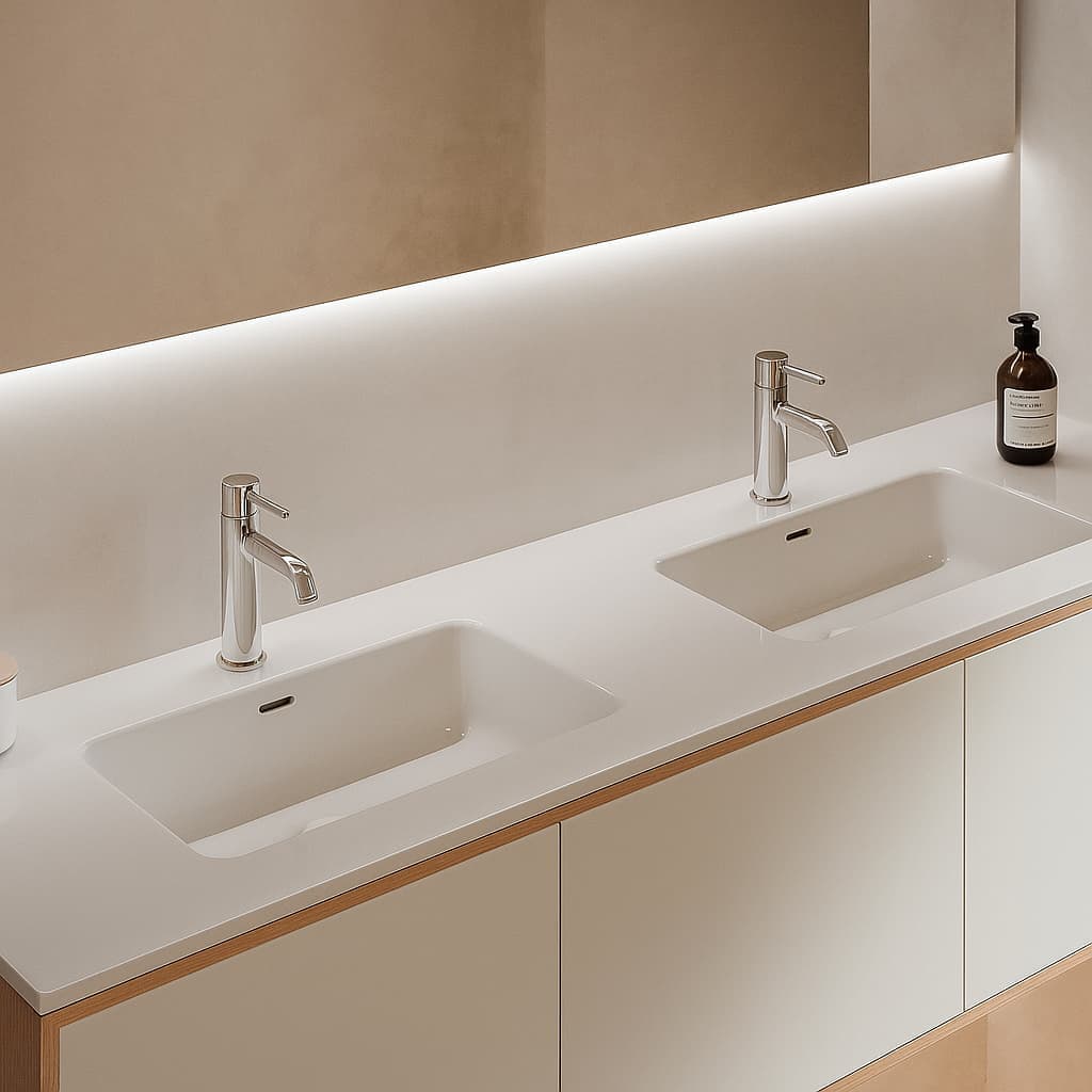 Lavabo de gran formato encastrado de 141 y 151 cm DOBLE SENO de cerámica etna