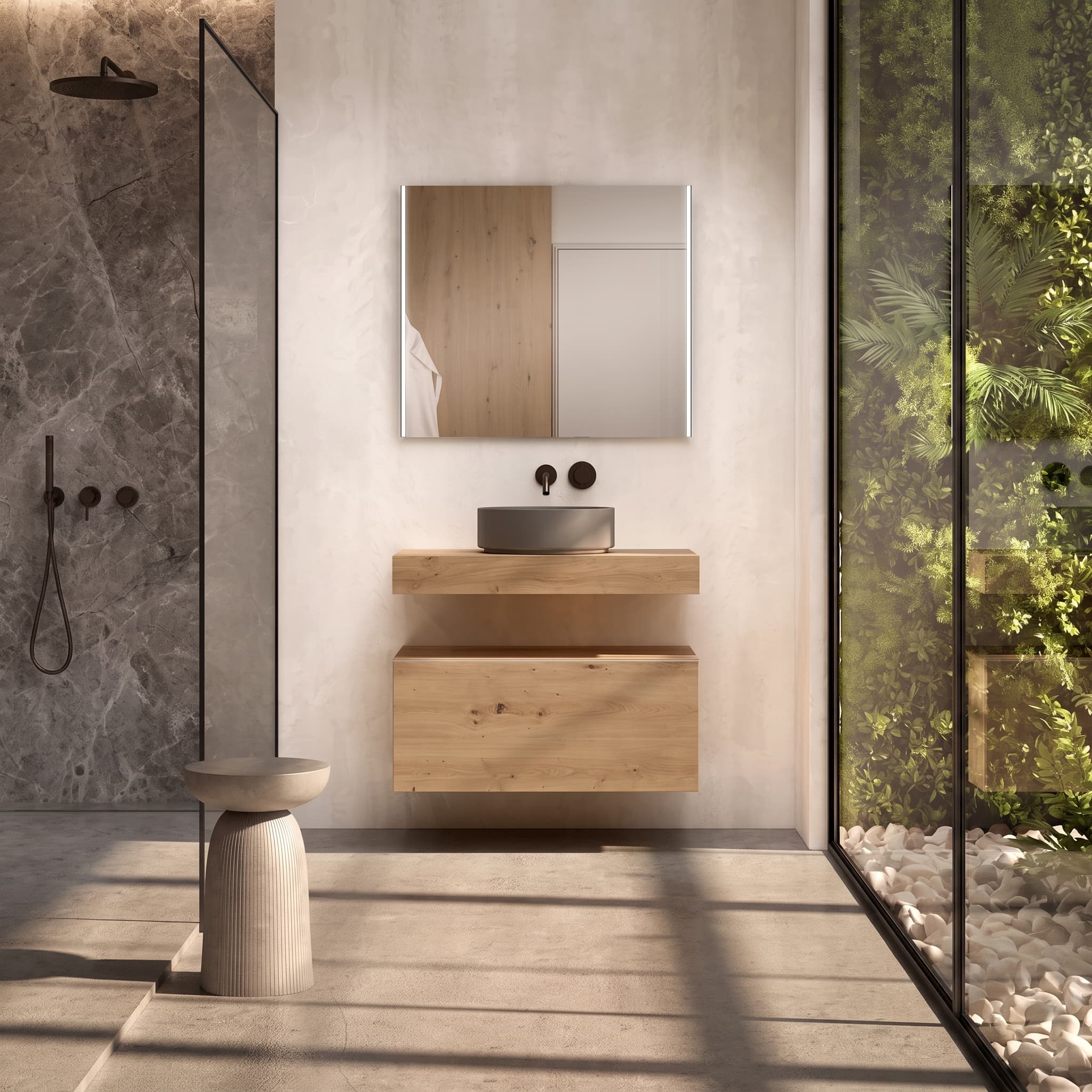 Encimera de baño de 10 cm de altura con cajonera op. Nomad Visobath 60-80-100-120 Pure