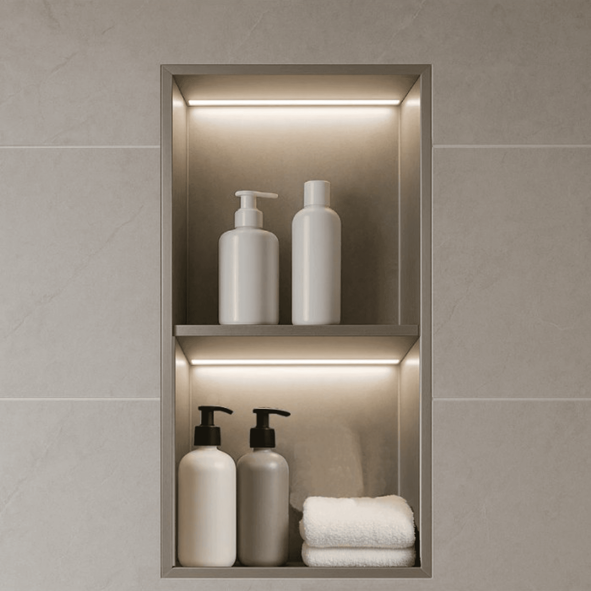 Hornacina para baño vertical con dos estantes níquel con luz led Marshall