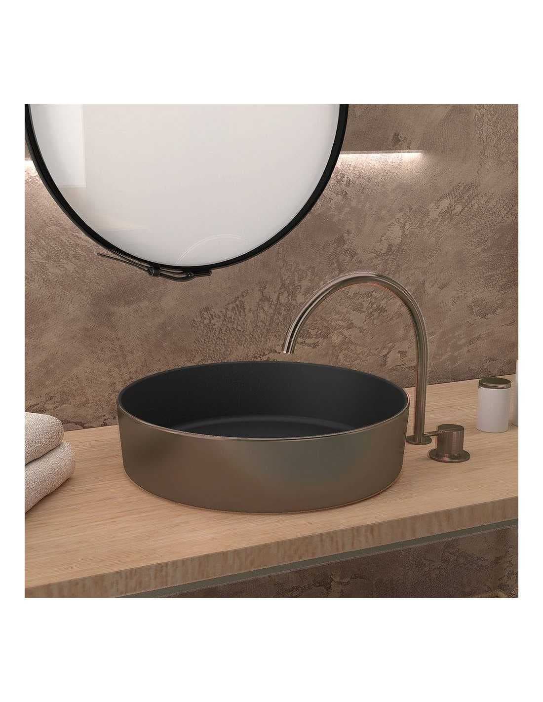 Lavabo sobre encimera 35.5ø EXTRA-FINO de cerámica negro-bronce mate Osiris