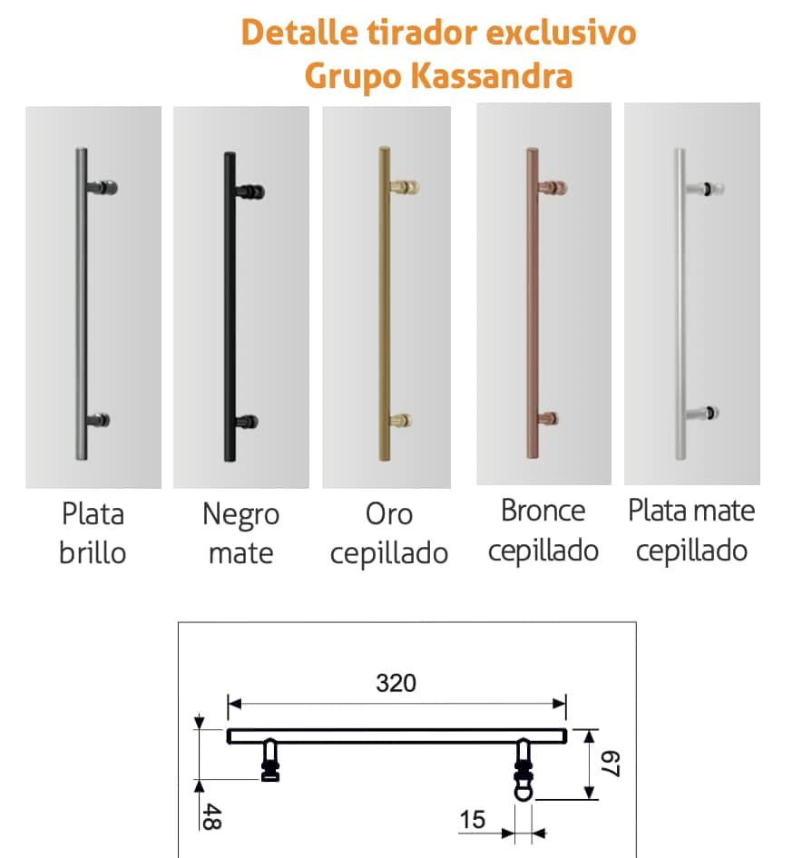 Mampara frontal fijo con dos puertas correderas y dos fijos URBAN de Kassandra Oro Cepillado