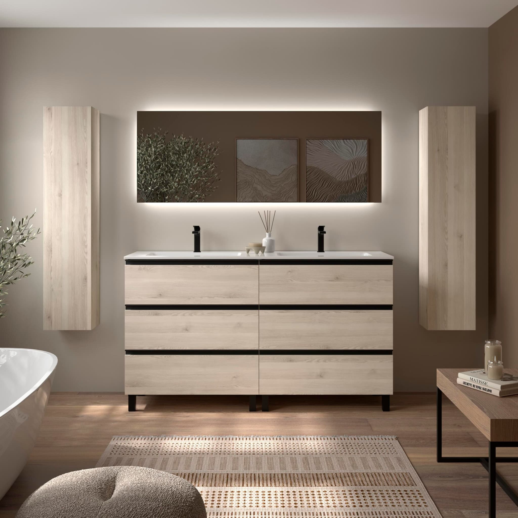 SALGAR BEQUIA METAL Mueble de baño con patas 6C 160 Lavabo Vilna Mineral Solid .