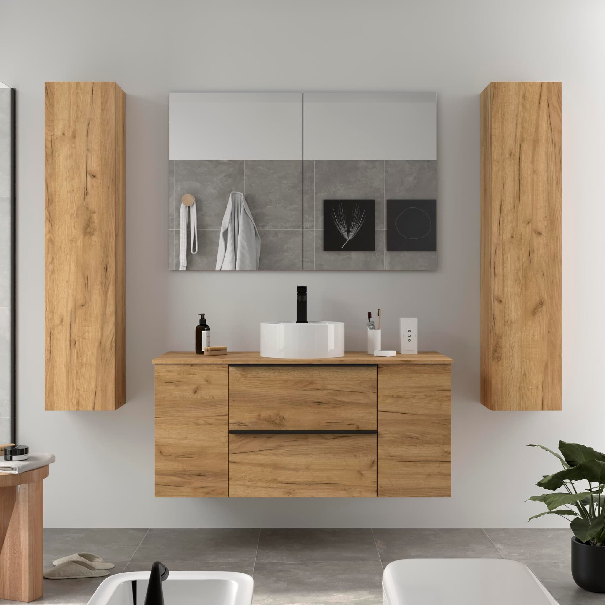 SALGAR NABUA Mueble de baño suspendido 120 + puerta y Lavabo Lisboa