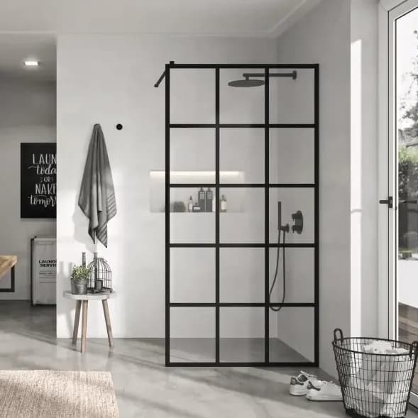 Mampara hoja fija FR103 Decorado cuadros negra