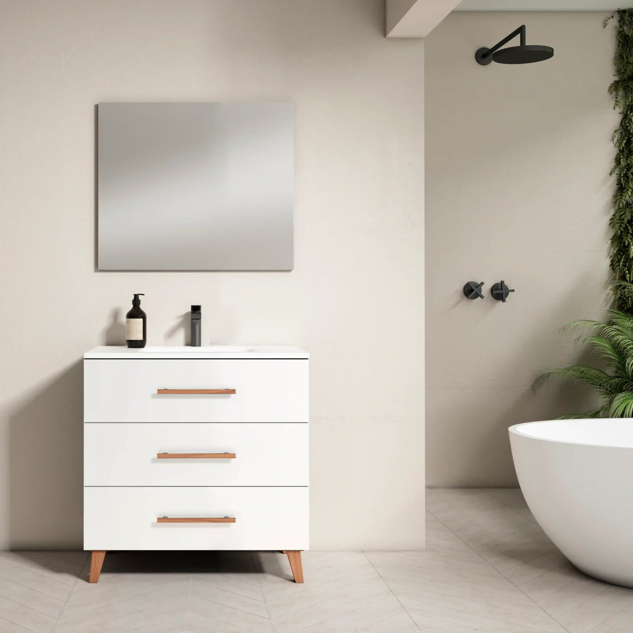 Conjunto mueble de baño con patas de 3c serie Fusta(60, 80, 100 y 120)