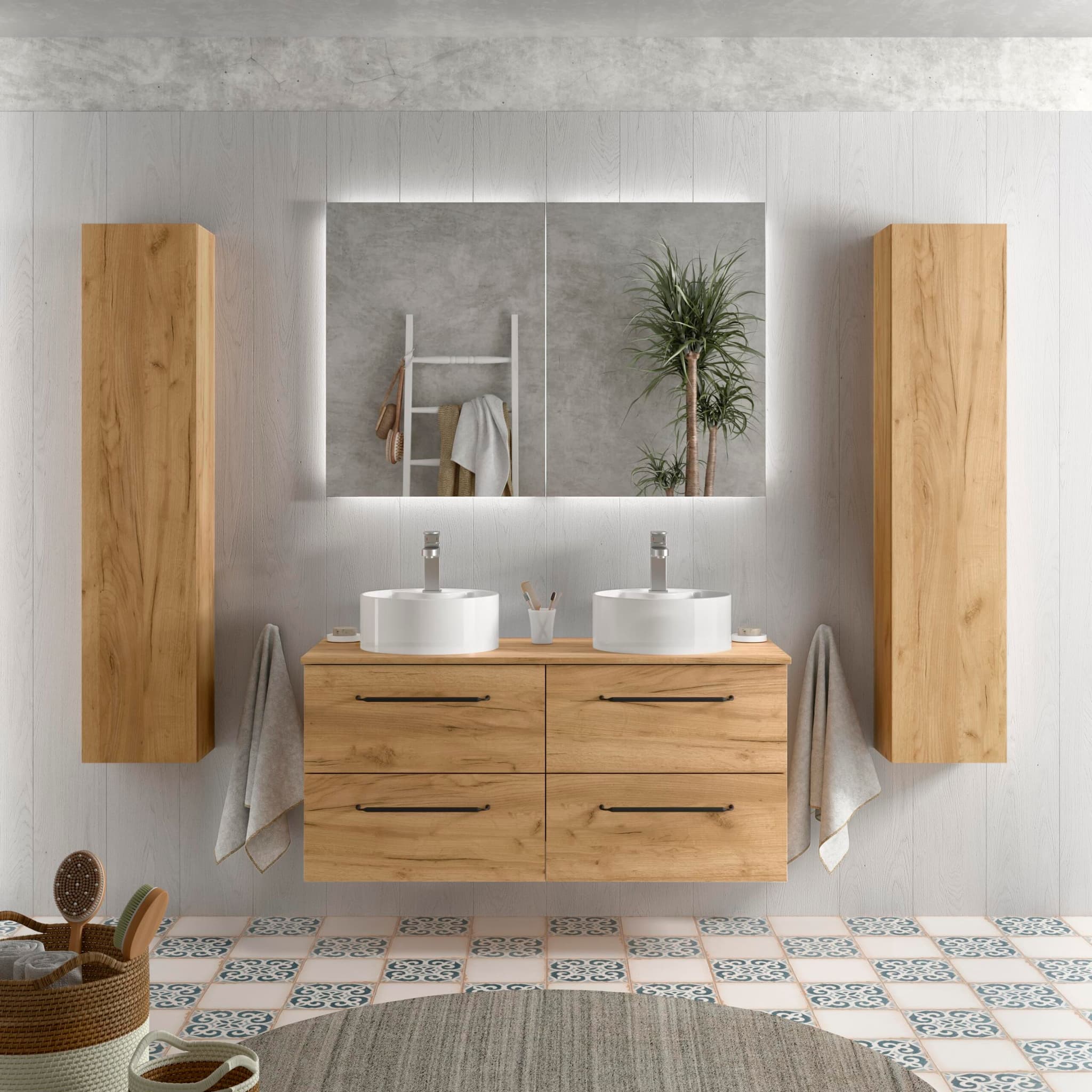 Mueble de baño suspendido MORAI Top de Salgar con encimera y dos lavabos 120