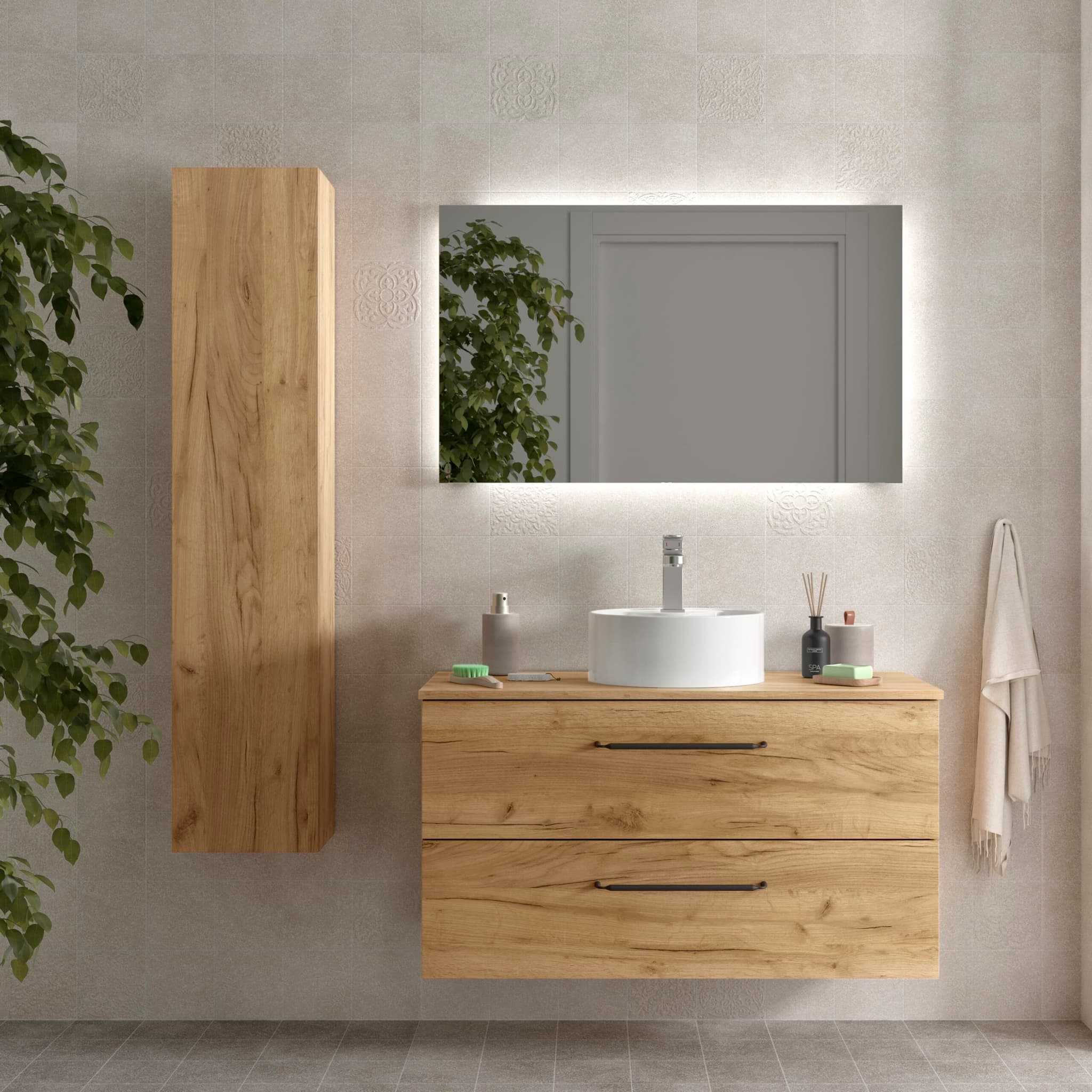Mueble de baño suspendido MORAI Top de Salgar con encimera y lavabo 60-80-100