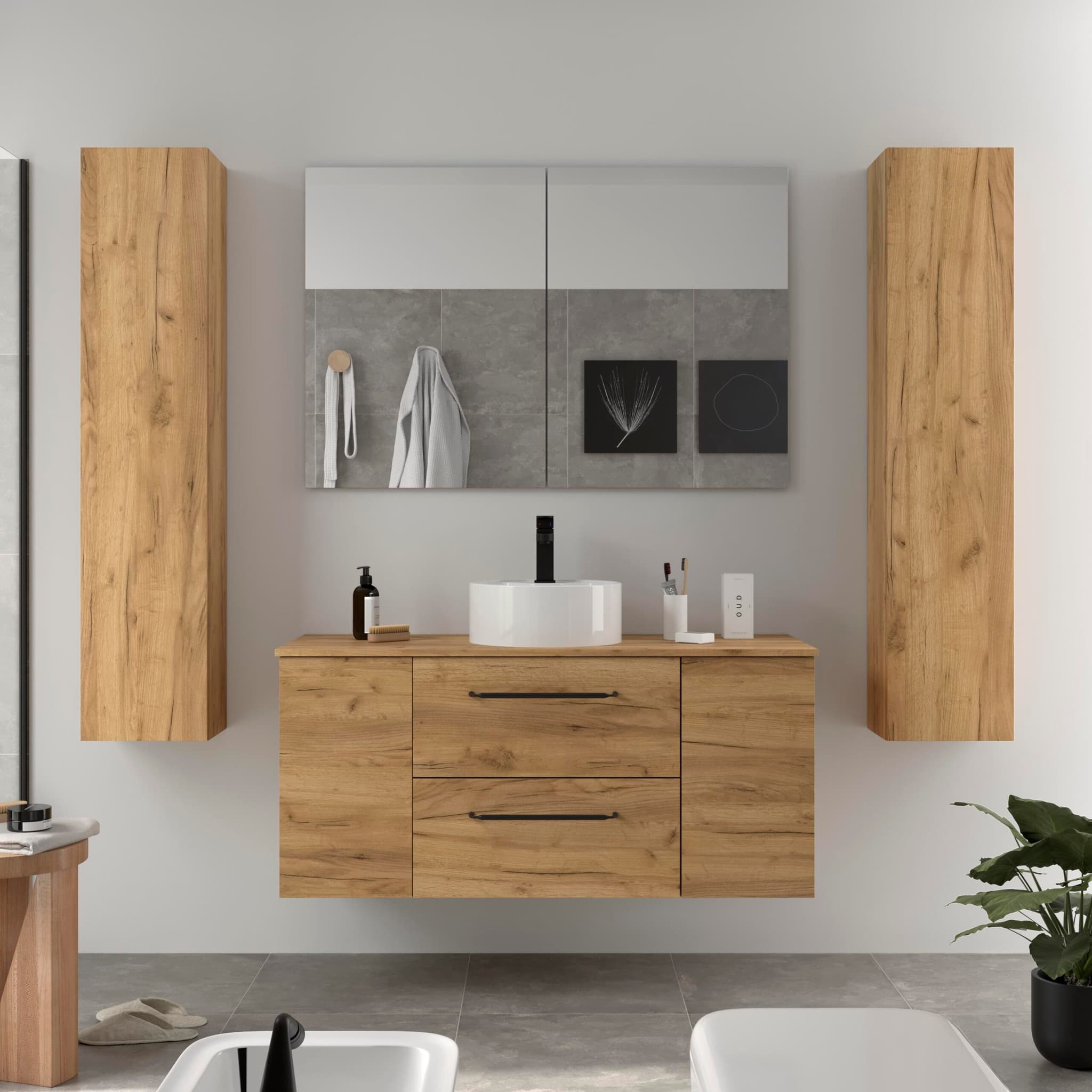 SALGAR MORAI Mueble de baño suspendido 120 + puerta y Lavabo Lisboa