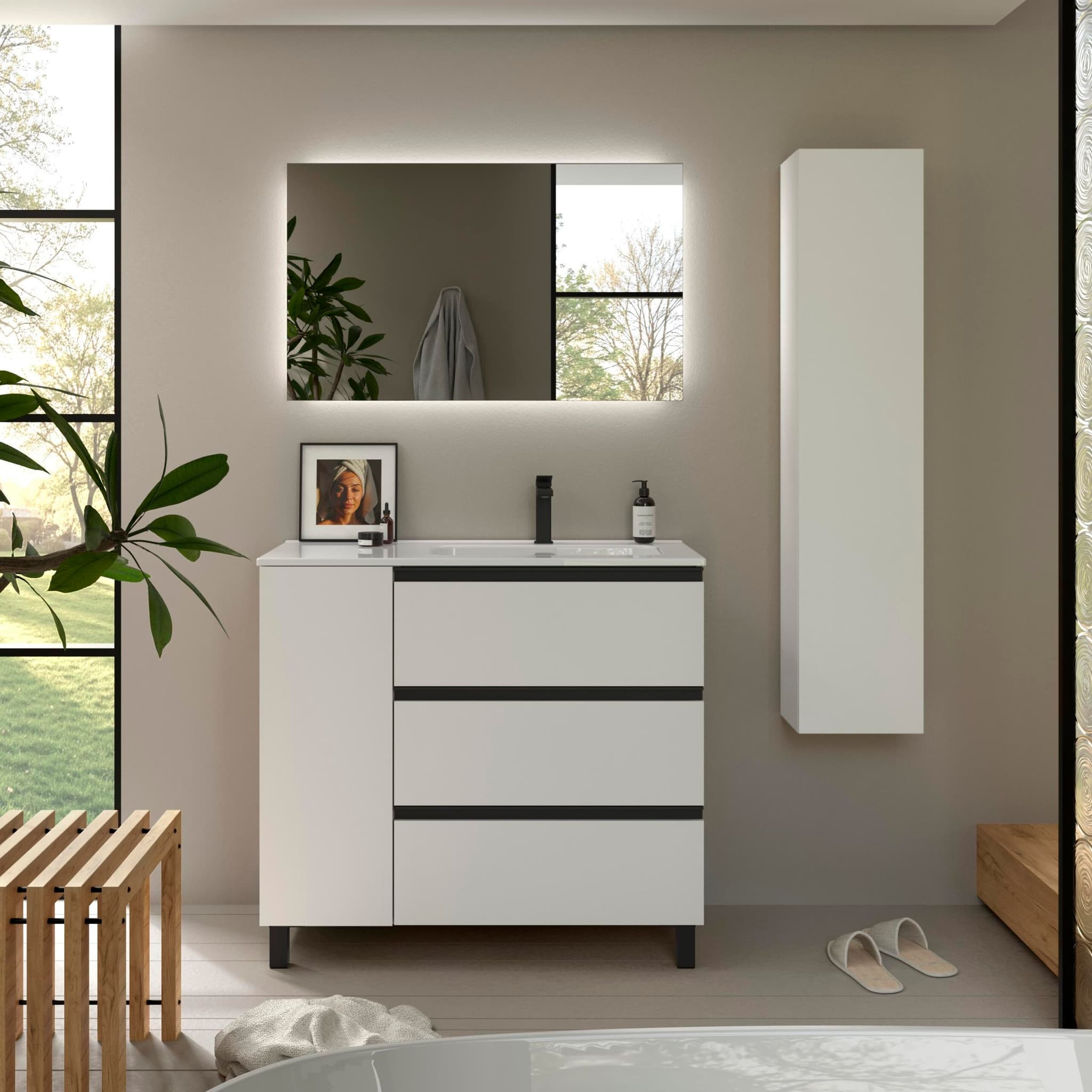 SALGAR BEQUIA METAL PLUS Mueble de baño con patas 3C de 110 +puerta Lavabo Constanza