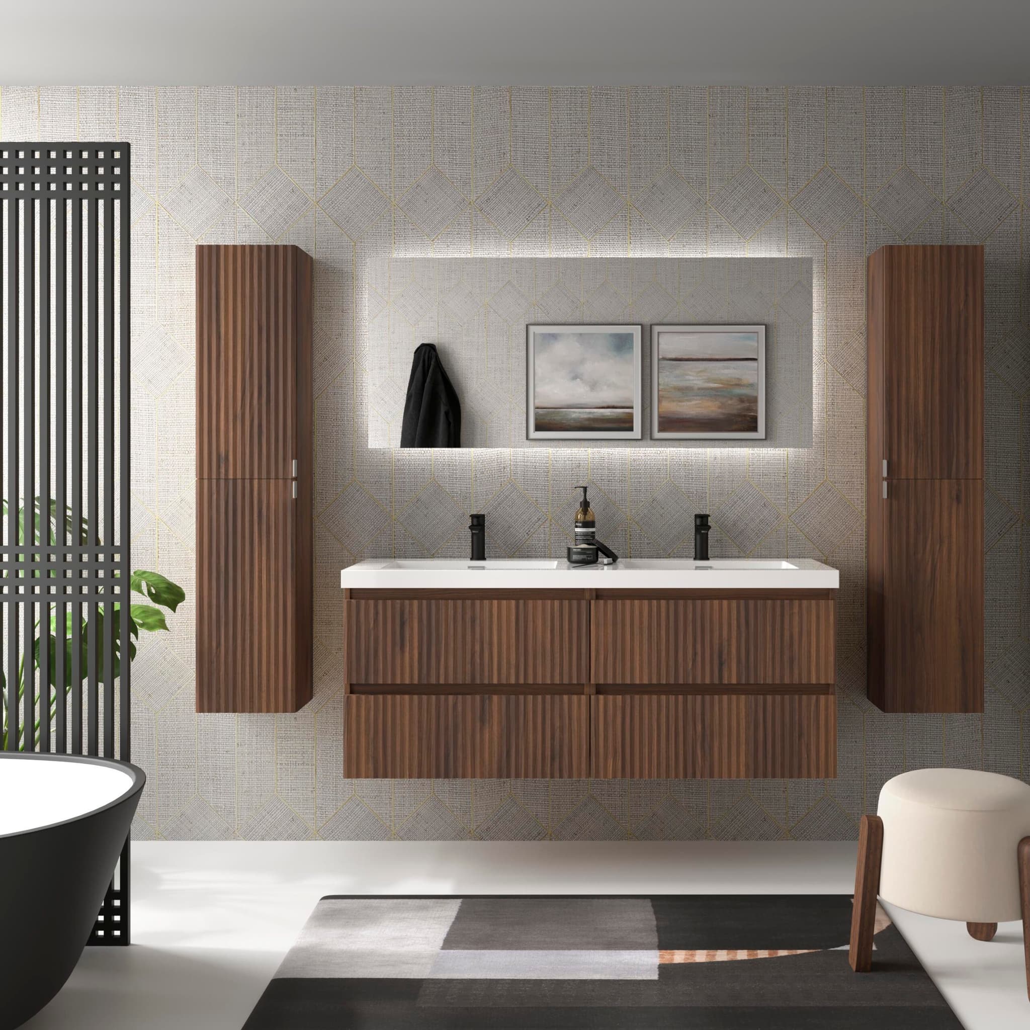 SALGAR KIRA Mueble de baño suspendido 140 Lavabo Toscana 2 pozas Carga Mineral