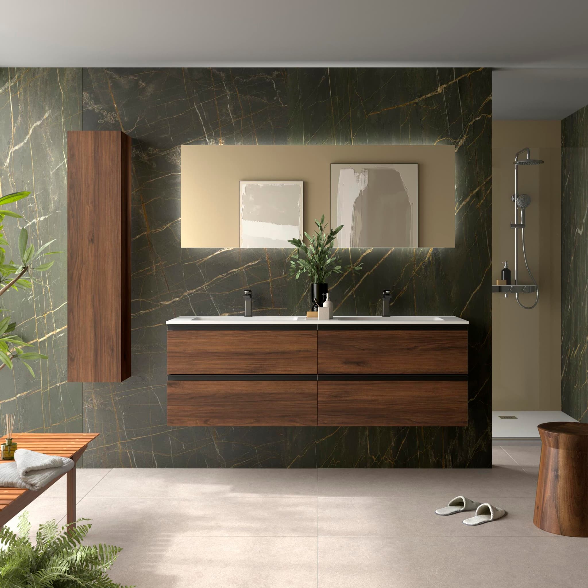 SALGAR BEQUIA METAL Mueble de baño suspendido 160 Lavabo Vilna Mineral Solid.
