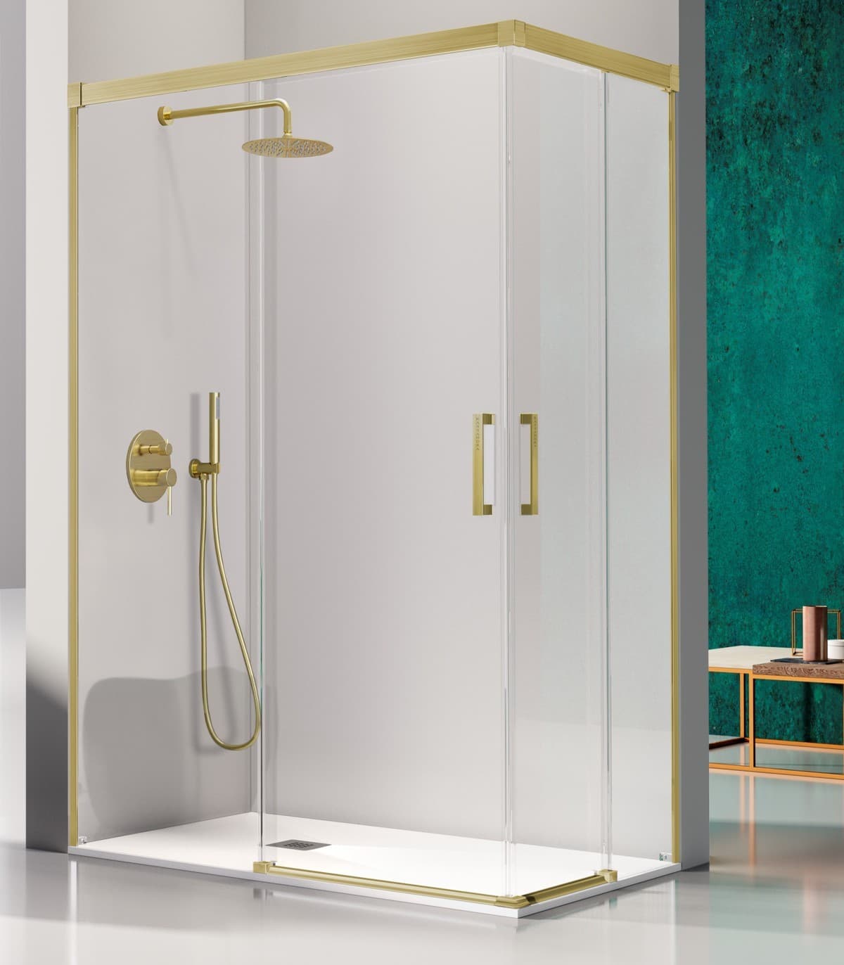 Mampara Angular KASSANDRA GLASÉ GS607 Oro Cepillado
