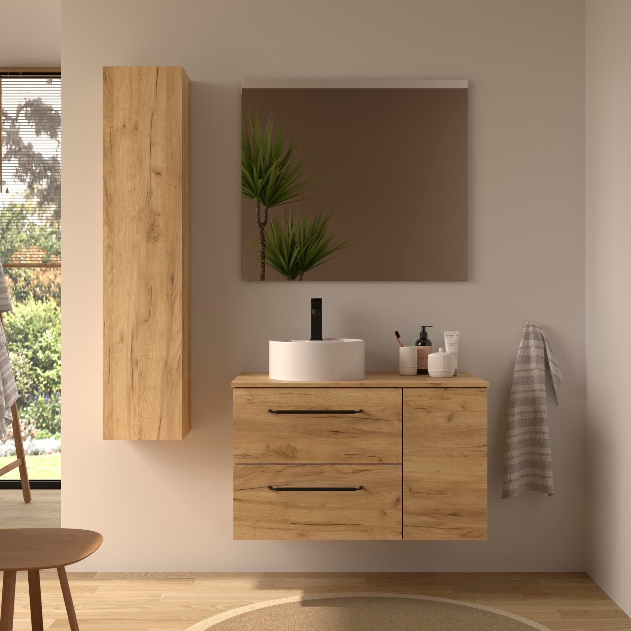 SALGAR MORAI Mueble de baño suspendido 90 + puerta y Lavabo Lisboa