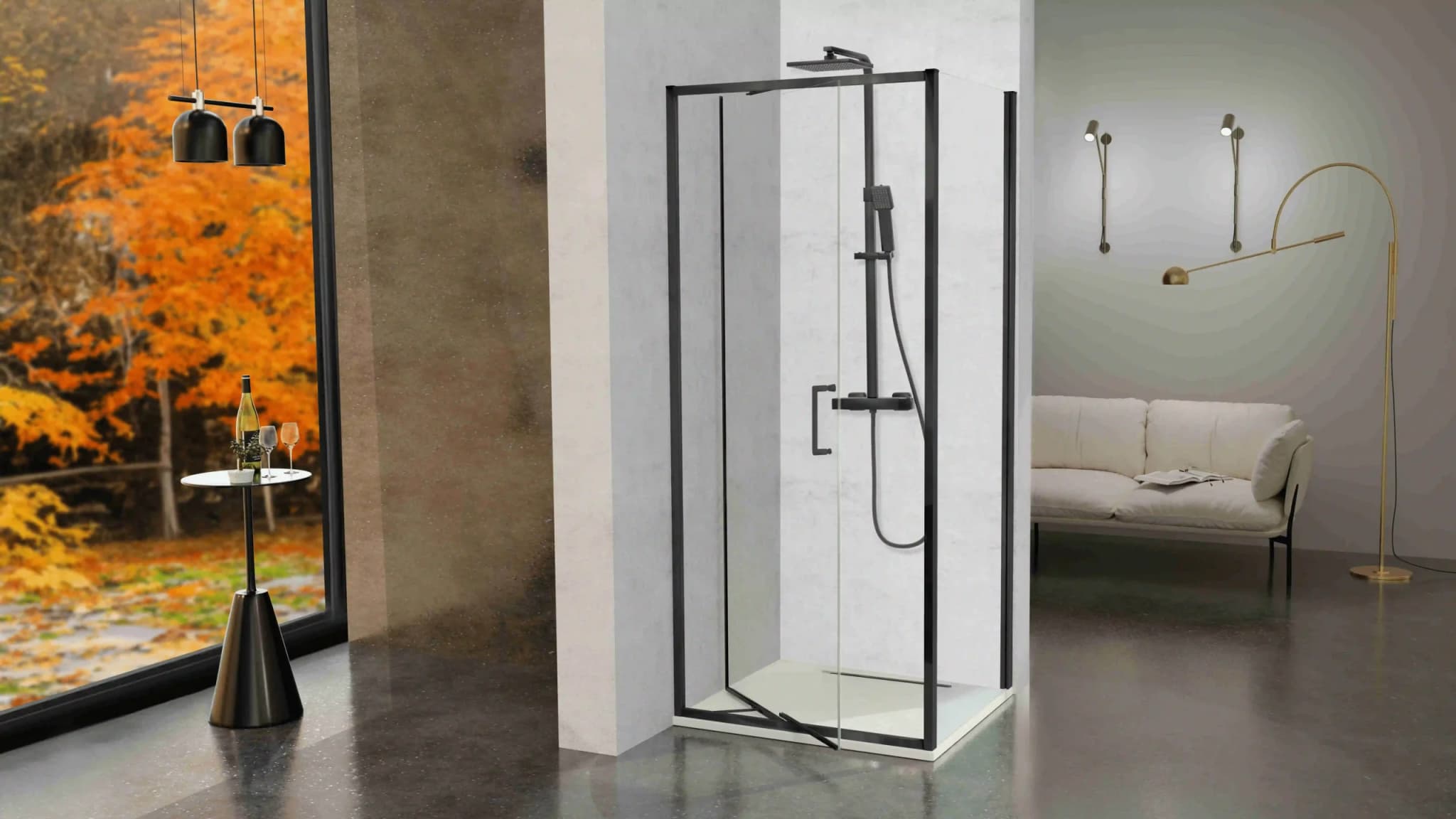 Mampara de ducha de 1 puerta batiente KASSANDRA PRISMA500 Abatible  Cromo/Negro Mate
