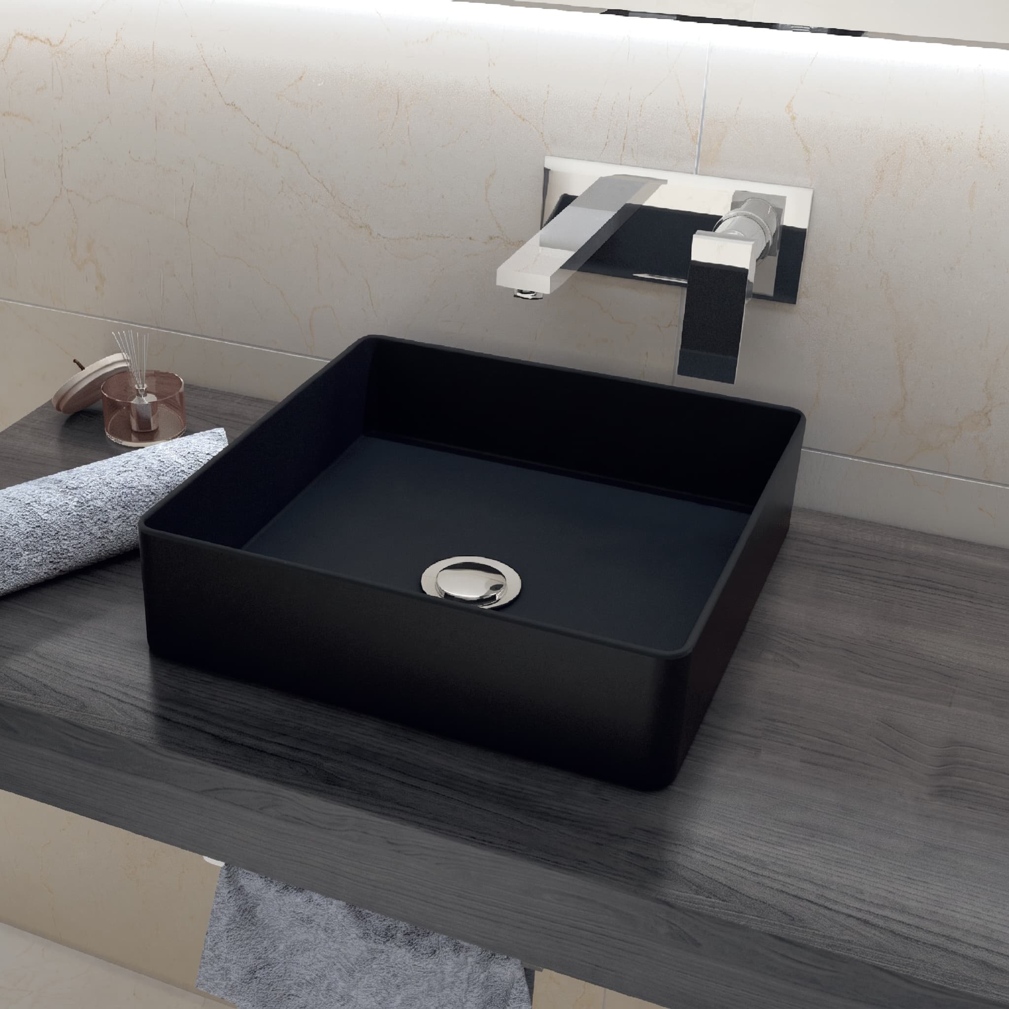 Lavabo de cerámica sobre encimera Satet Negro Mate Sin Rebosadero 36.5 x 36.5 cm