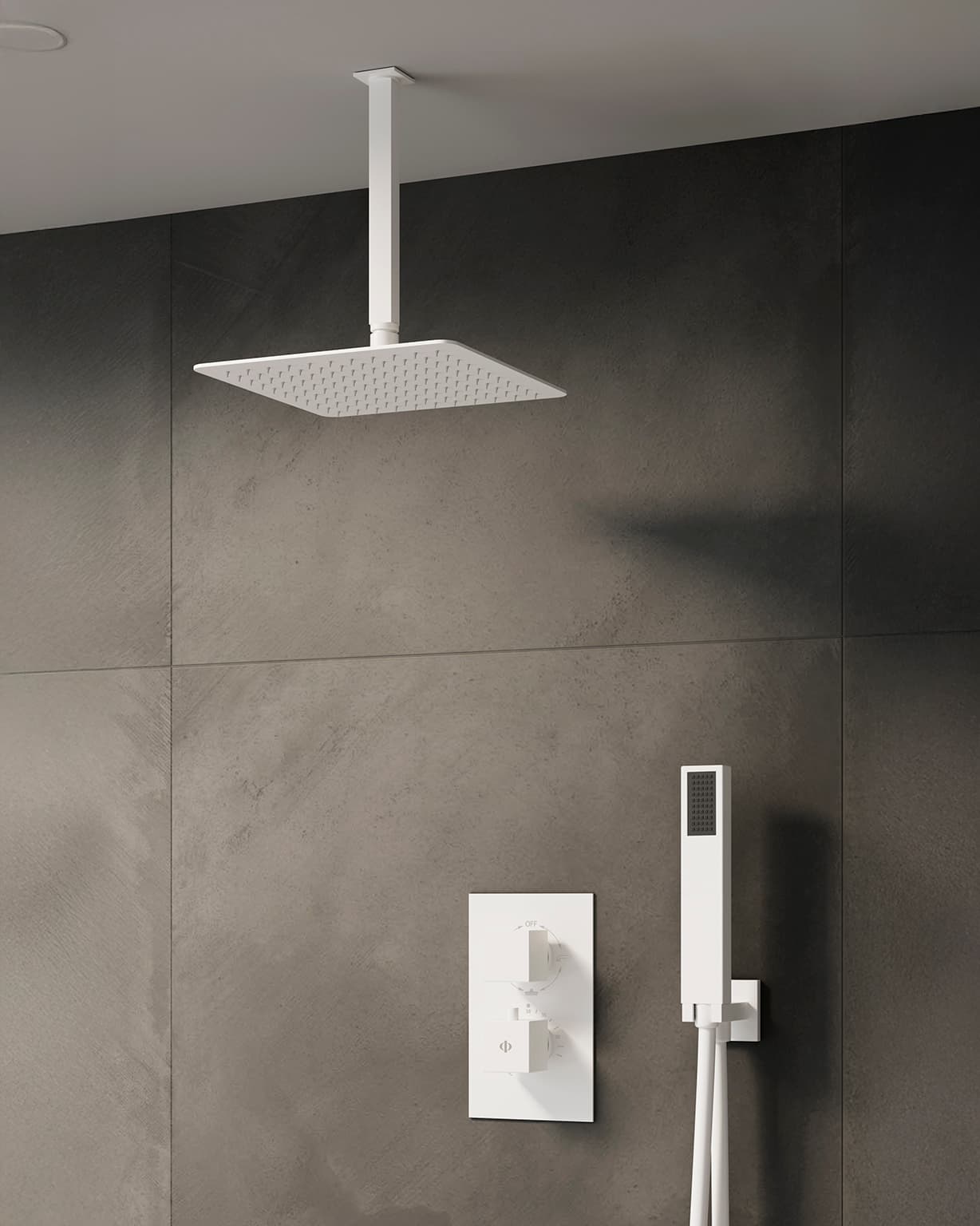 Conjunto de ducha empotrado termostático Orion blanco con rociador de techo C3084BL-T