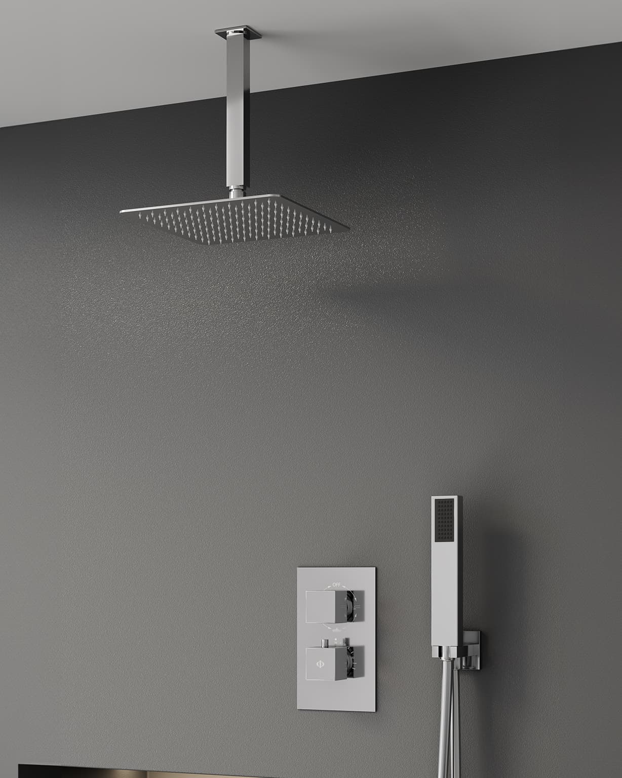 Conjunto de ducha empotrado termostático Orion cromo con rociador de techo C3084-T