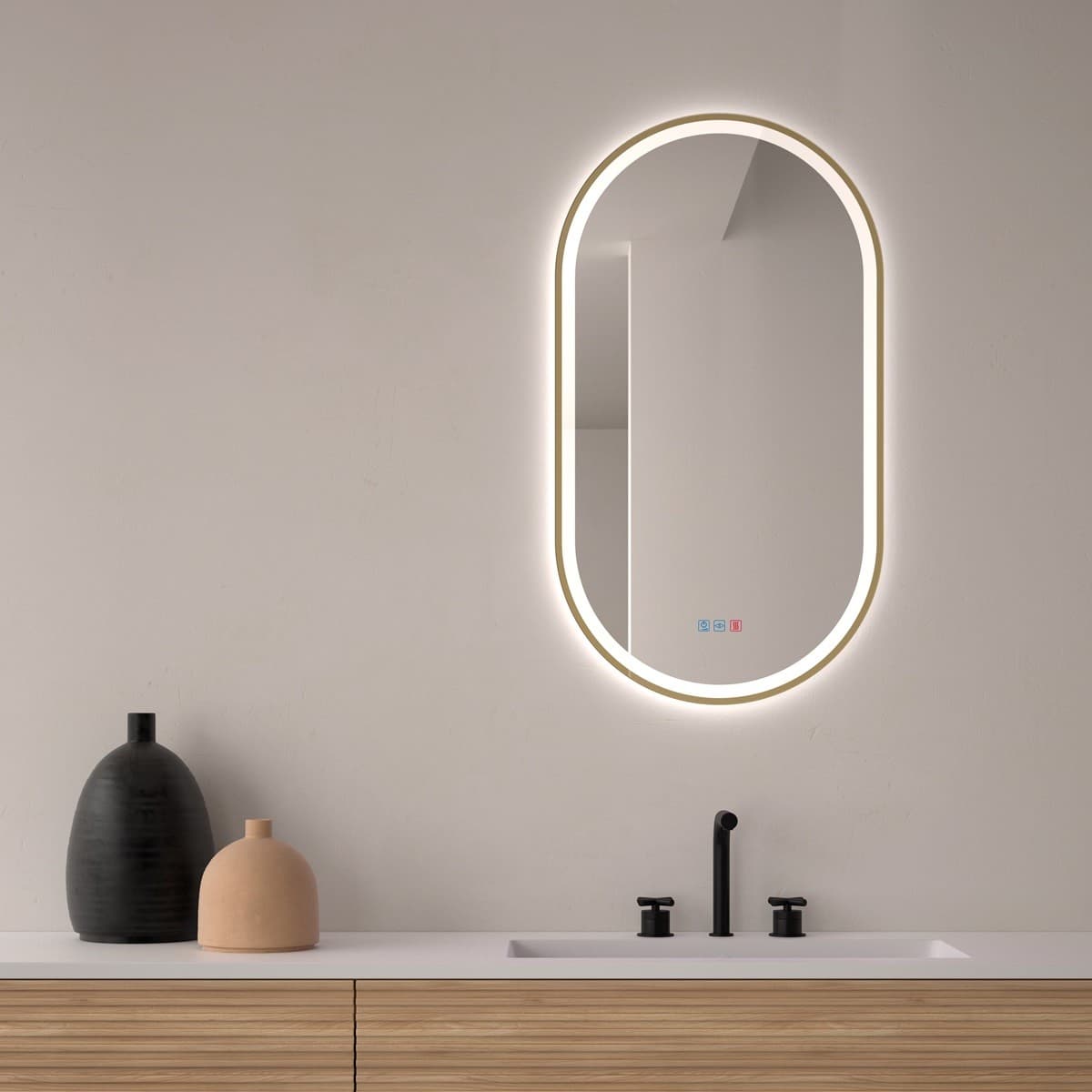 Espejo de baño con luz LED Ovalado triledLED Burdeos de Dyled con antivaho