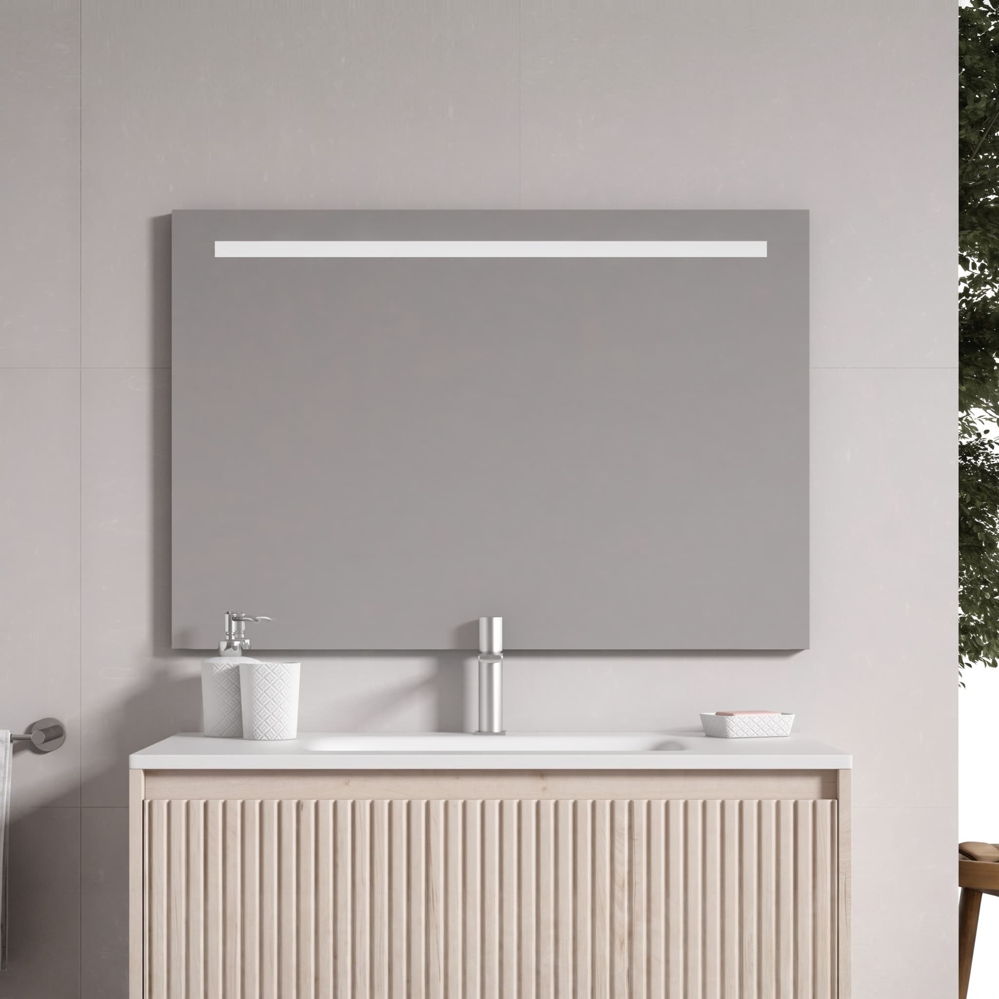 Espejo de baño con luz LED Lineal touch con antivaho