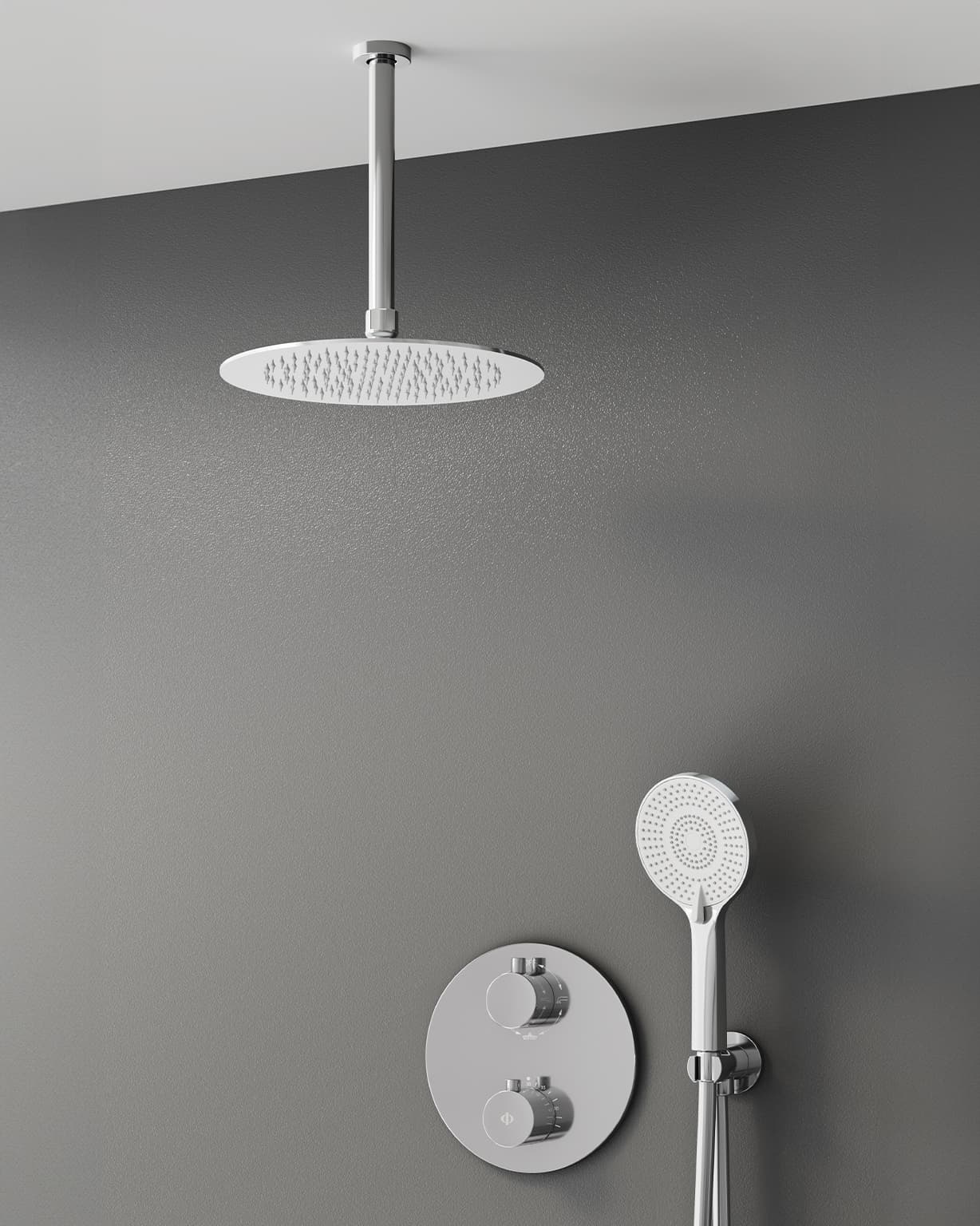 Conjunto de ducha empotrado termostático Round cromo con rociador de techo C3082-T