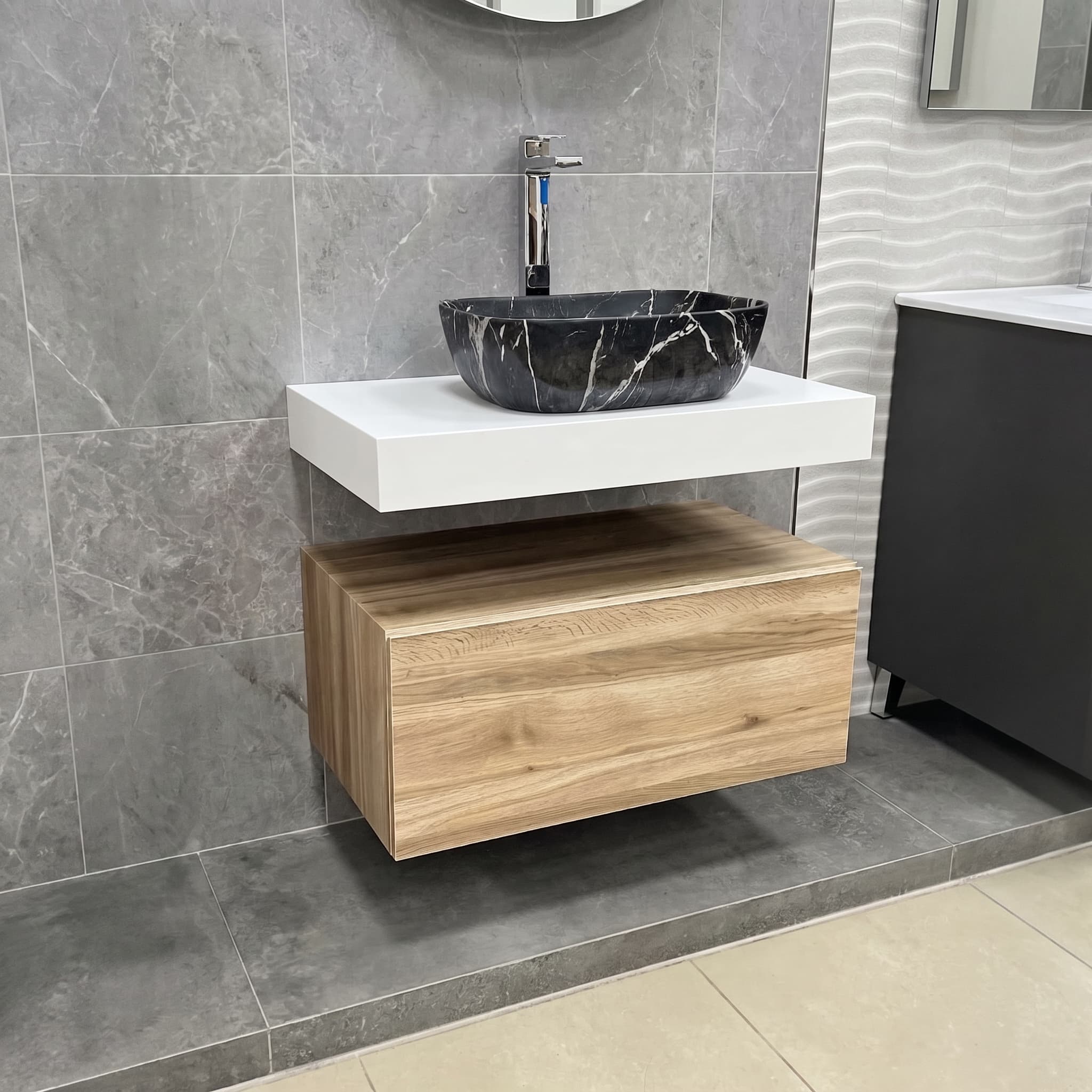 Encimera de baño de 10 cm de altura con cajonera op. Nomad Visobath 60-80-100-120 Solid Surface