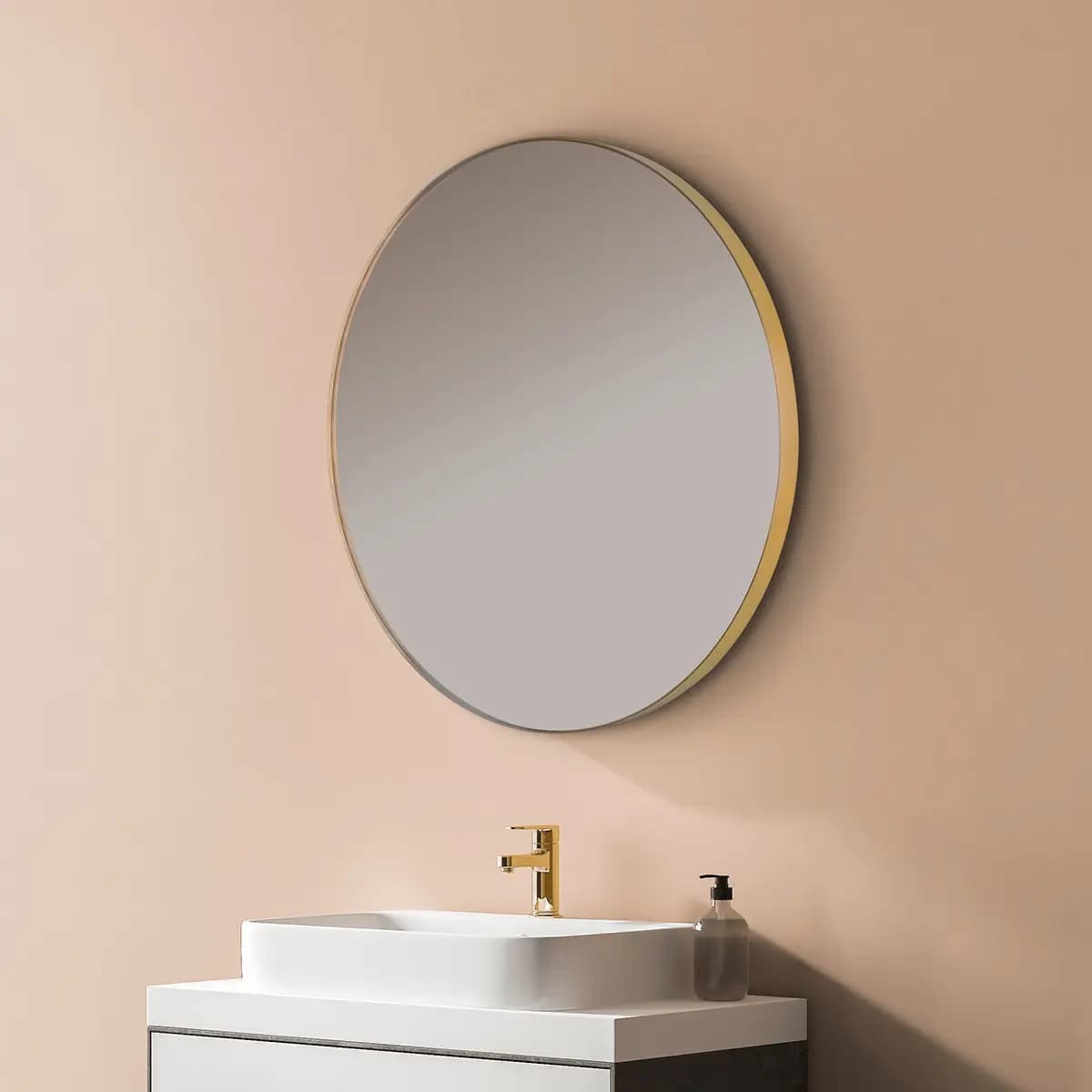 Espejo de baño B-954 redondo perfil aluminio oro cepillado