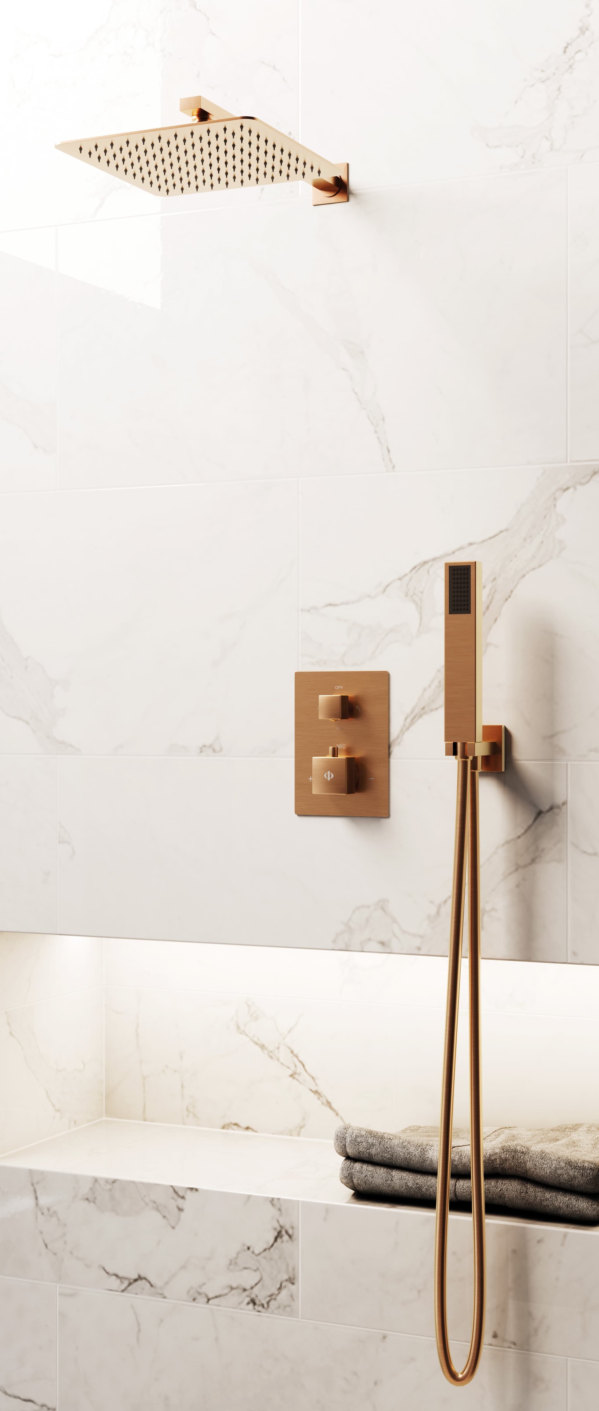 Conjunto de ducha empotrado termostático Orion cobre con rociador de pared C3084CB-P