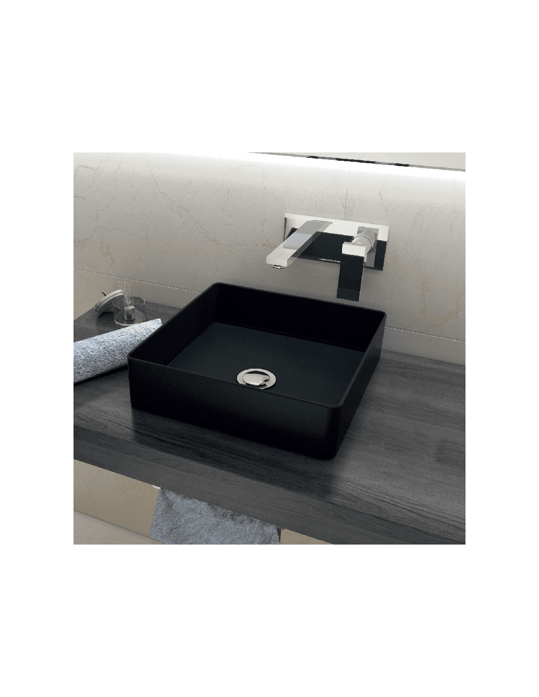 Lavabo de cerámica sobre encimera Satet Negro Mate Sin Rebosadero 36.5 x 36.5 cm