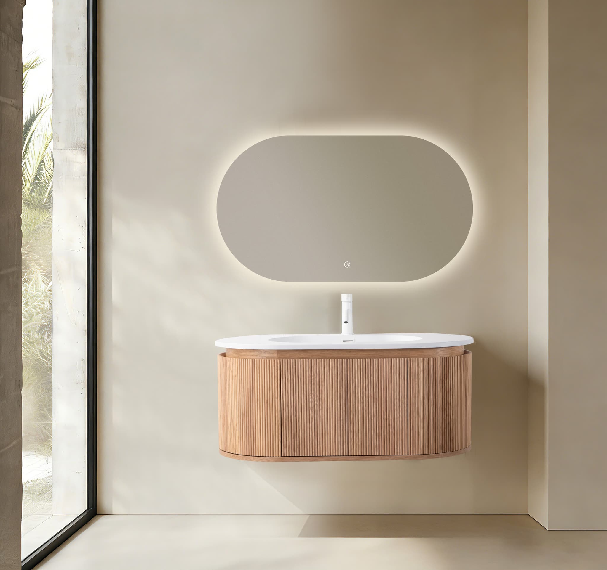 Mueble de baño Legna 100 cm suspendido Armobany, lavabo y espejo LED