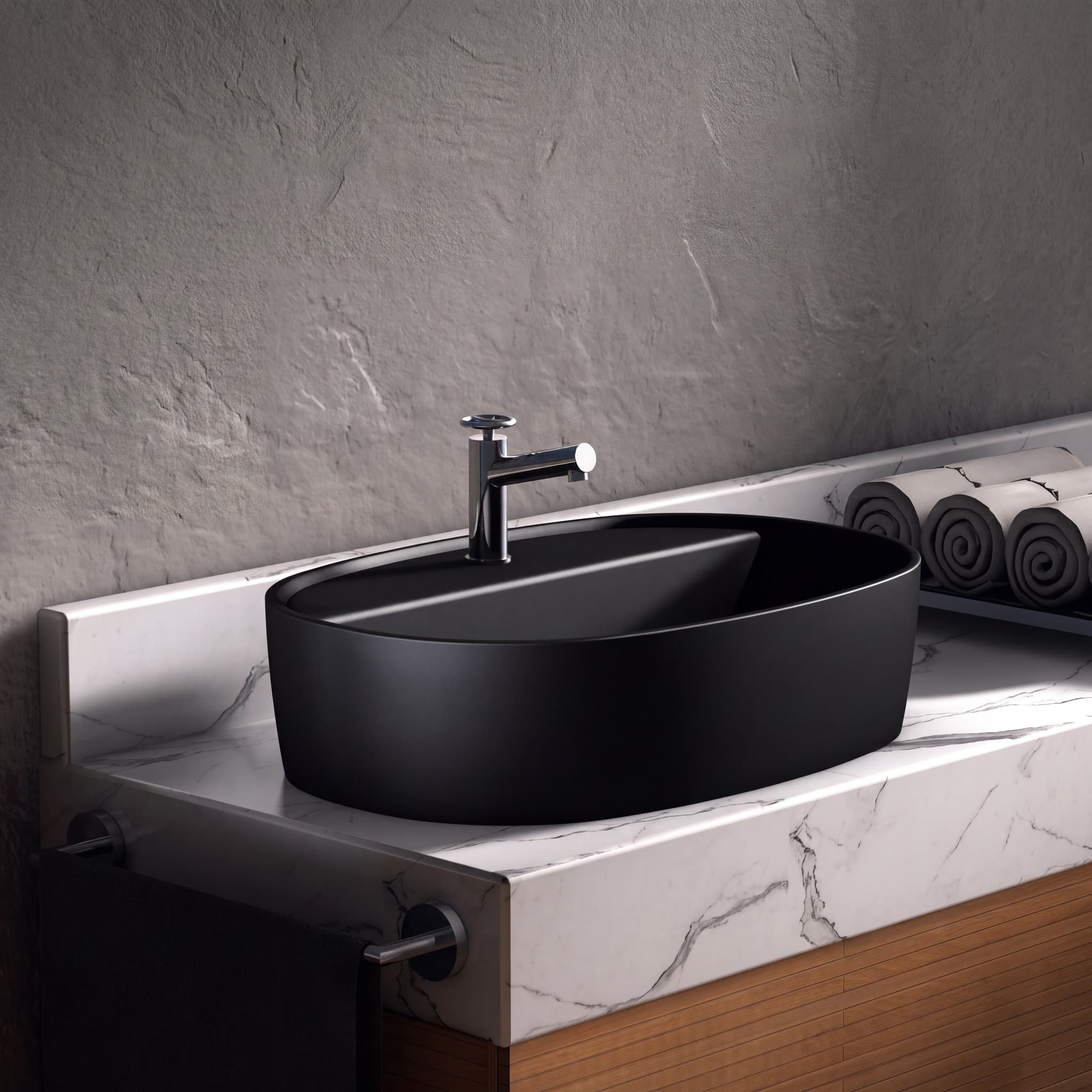 Lavabo Cerámica Furnas Negro Mate Sin Rebosadero 50x38 cm