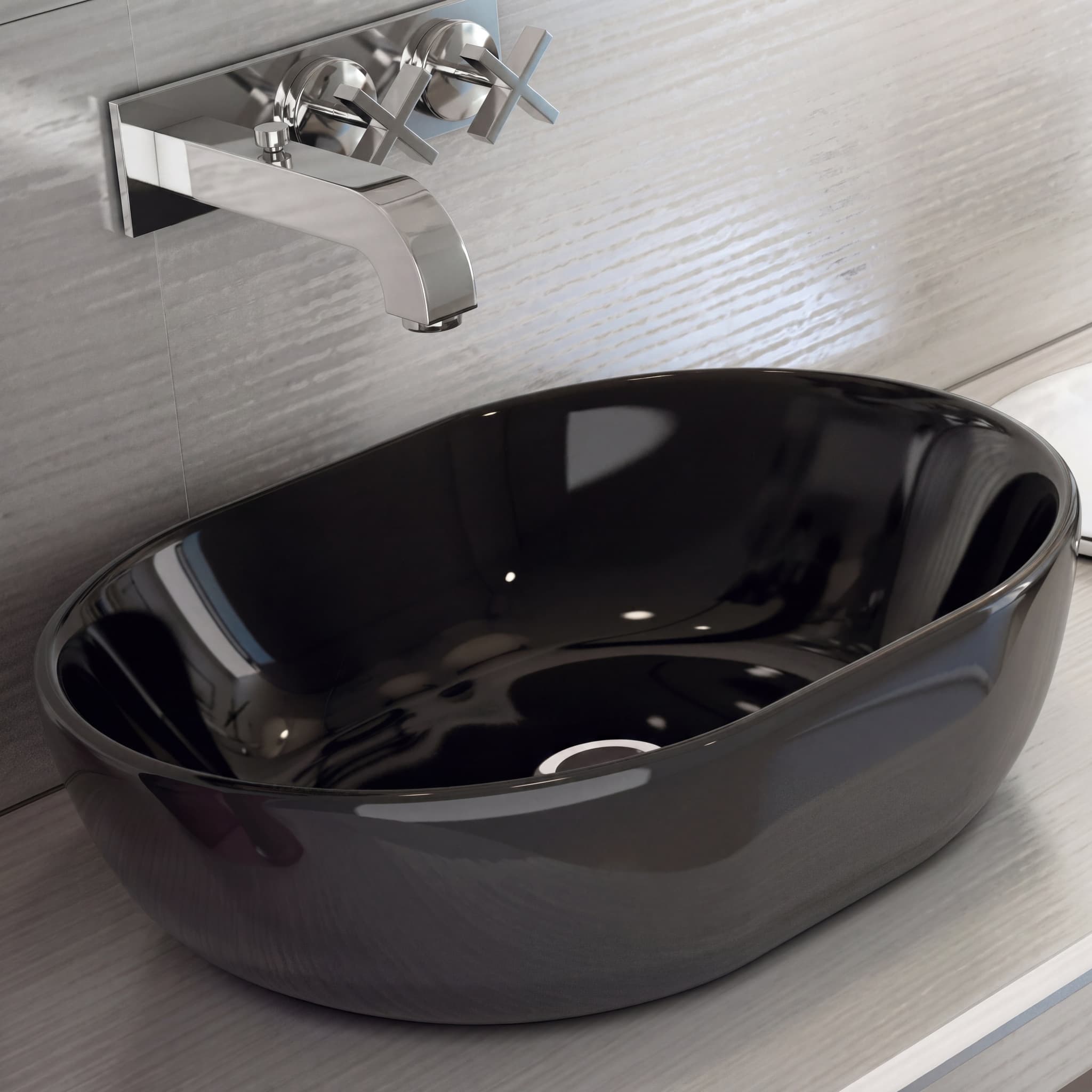 Lavabo Porcelana Monaco Negro Brillo Sin Rebosadero 48x35 cm