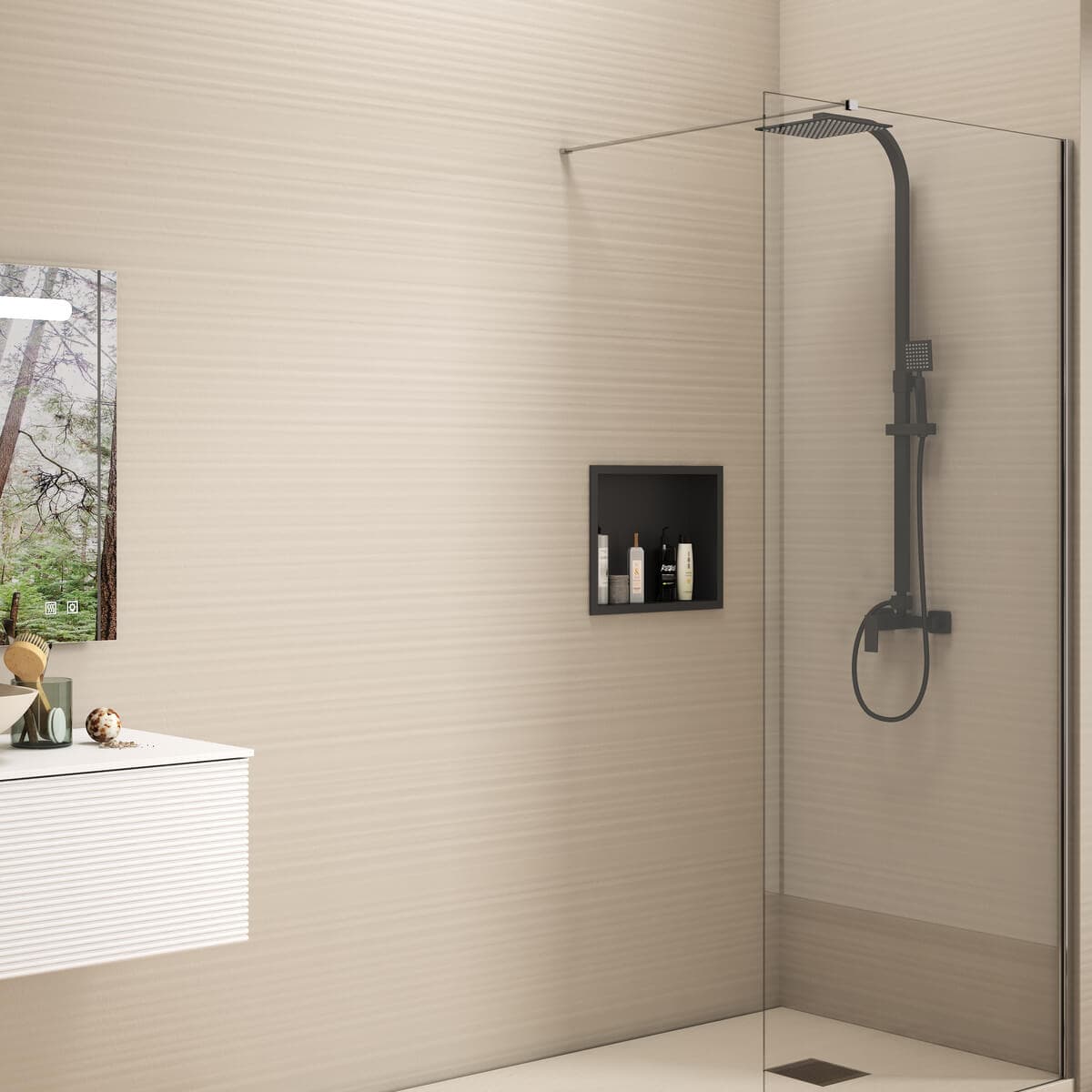 Hornacina de baño empotrable 30x40 en solid surface negro