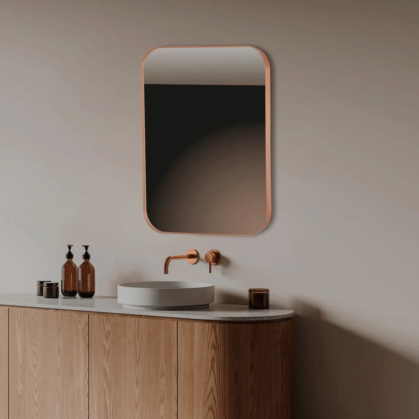 Espejo rectangular redondo B-957 oro rosa cepillado