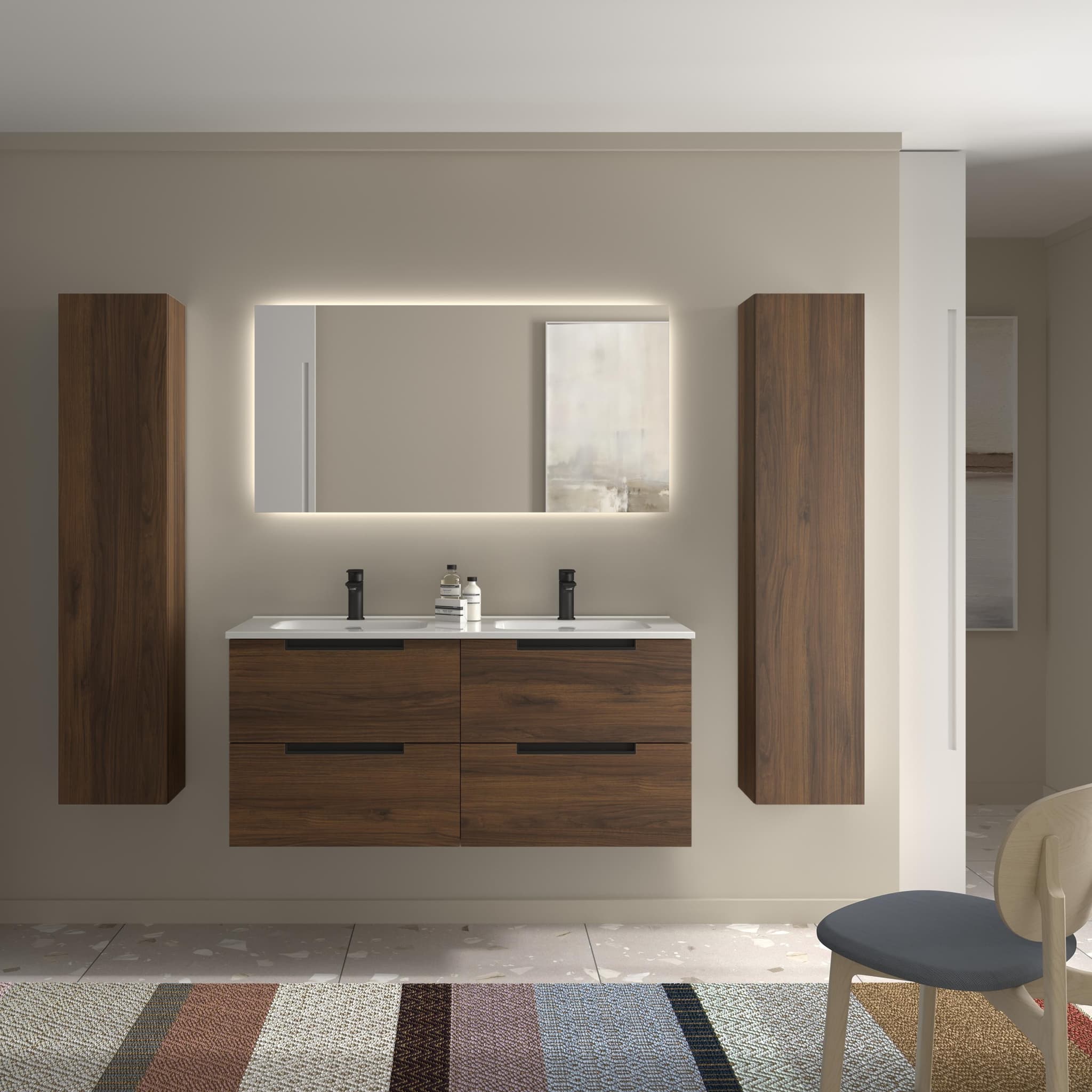 Mueble de baño Leni de Salgar suspendido con lavabo Constanza 120 cm, 2 senos