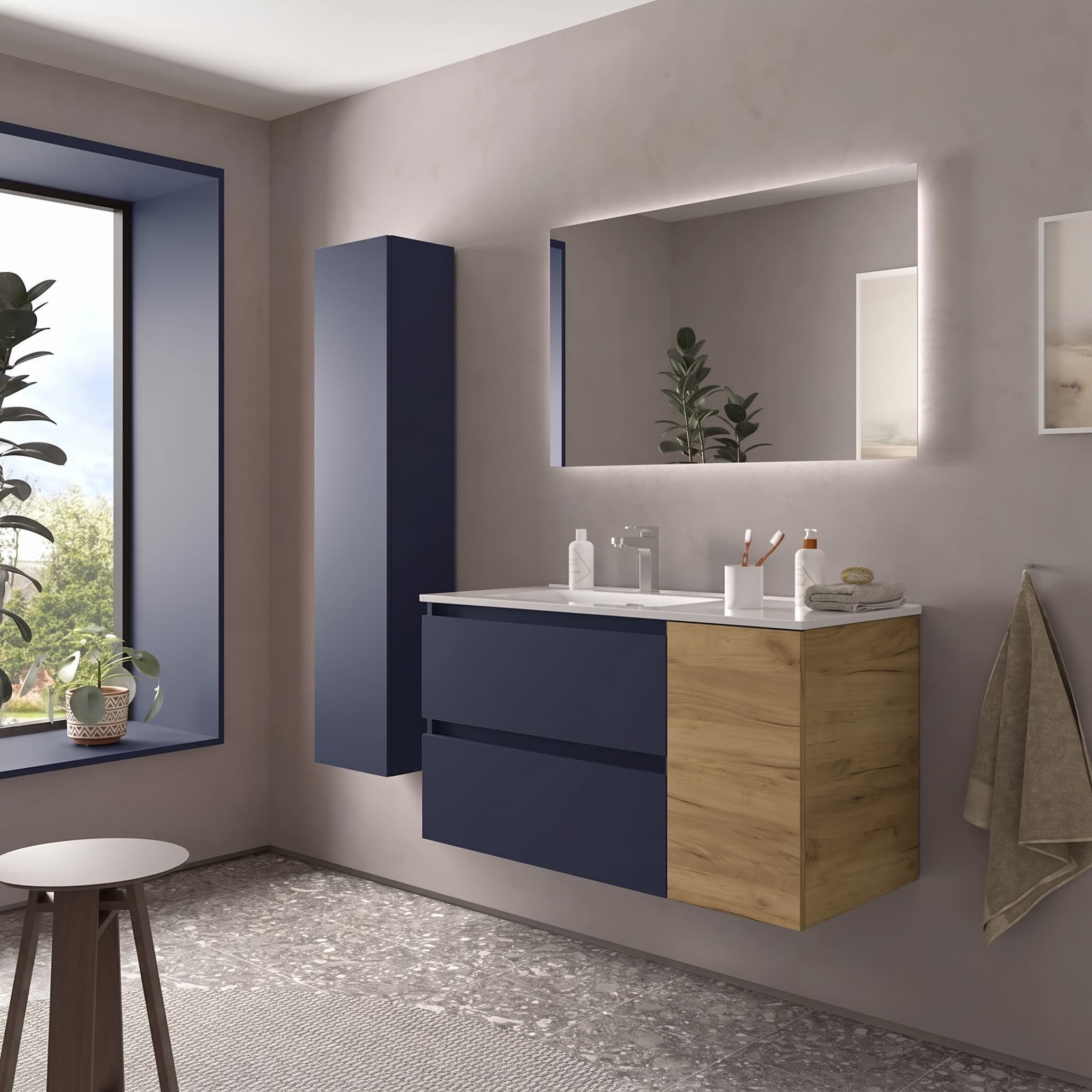 SALGAR BEQUIA Mueble de baño suspendido 100+puerta Lavabo Constanza