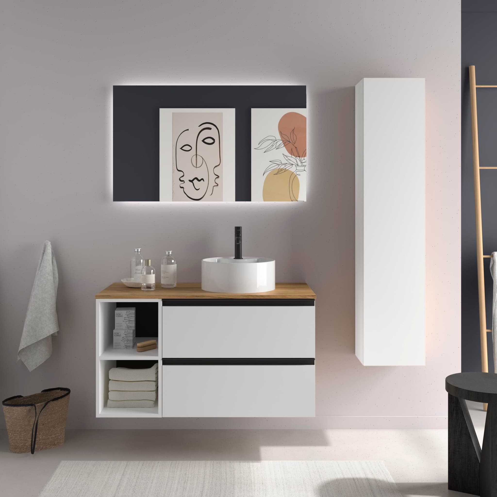 SALGAR BEQUIA METAL Mueble de baño suspendido 100+ Lavabo Lisboa.