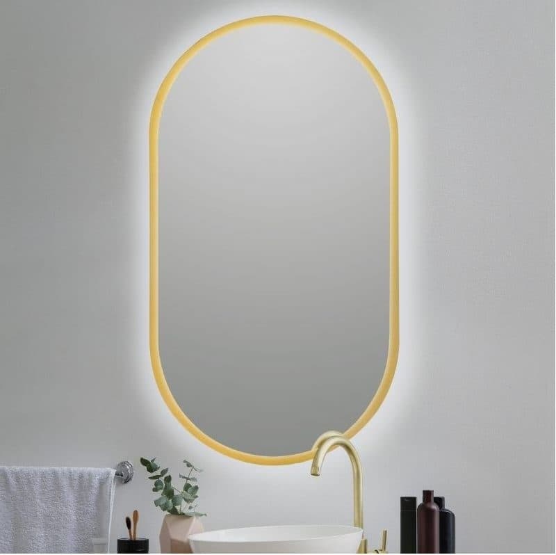 Espejo de baño con luz LED ovalado led B-950 Oro cepillado