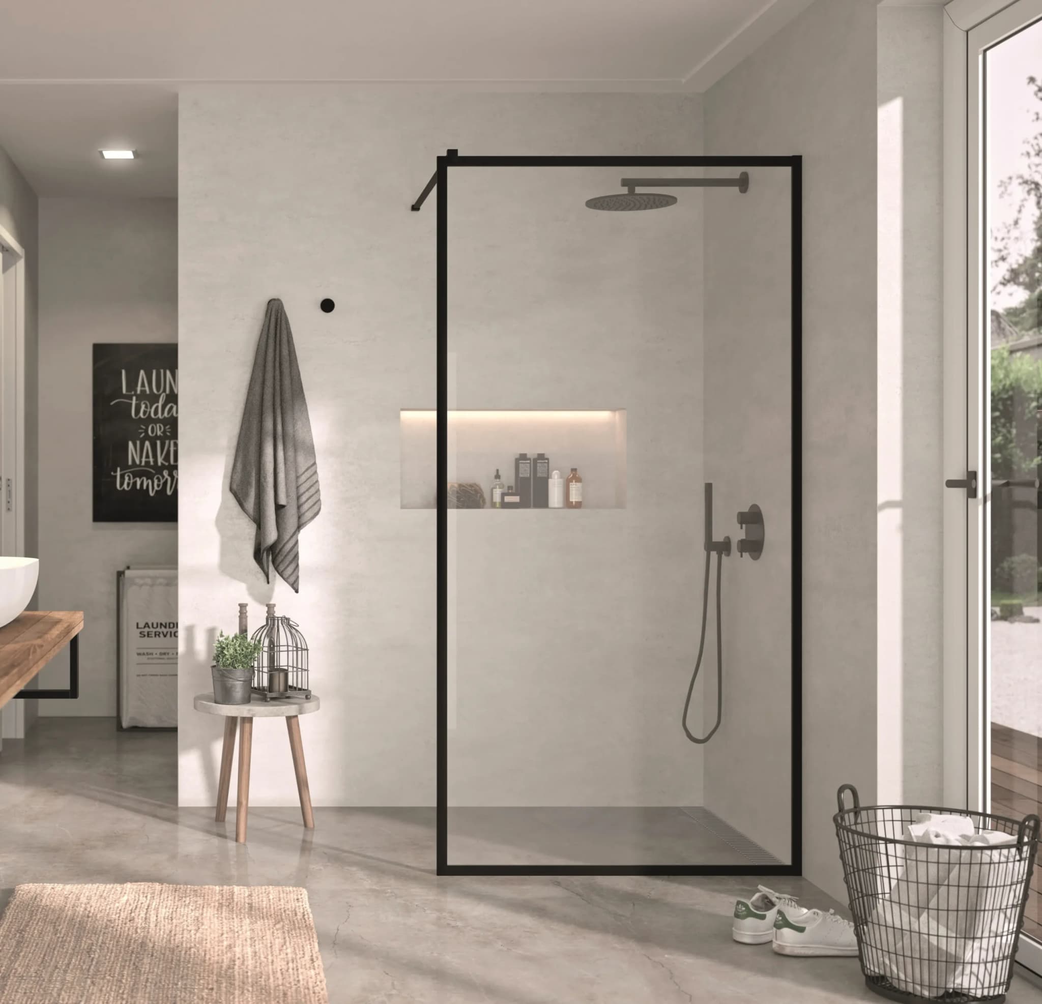 Mampara hoja fija FR103 Decorado perimetral negra