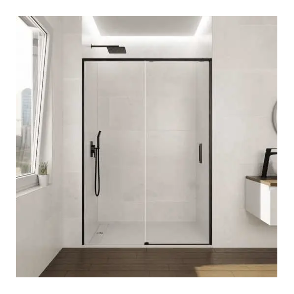 Mampara frontal fijo con puerta corredera TWENTY de GME negro mate