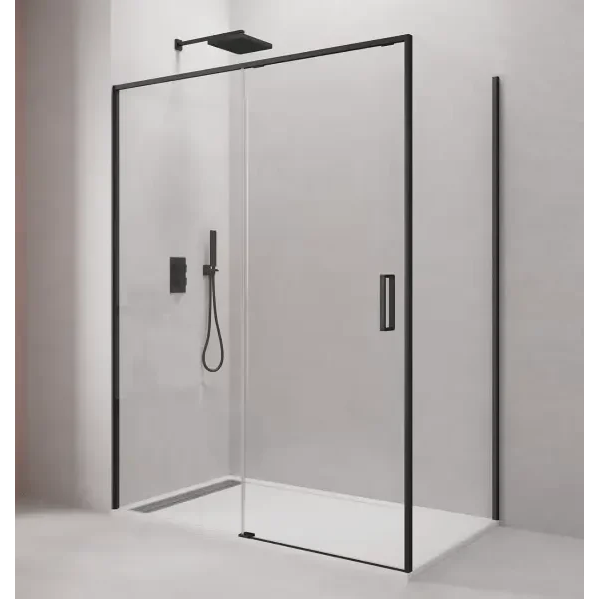 Mampara frontal fijo con puerta corredera y lateral fijo TWENTY de GME negro mate