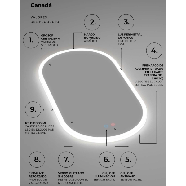Espejo retroiluminado Canada Ovalado de 50x90 - Imagen 3