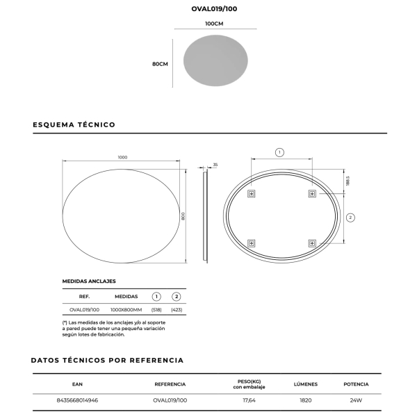 Espejo retroiluminado Oval Ledimex - Imagen 3