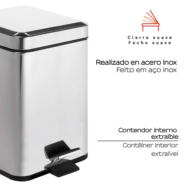 PAPELERA 5 lt ARGENTA CROMO - Imagen 2