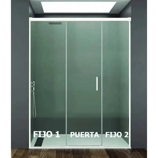 mampara-ducha-fijo-puerta-fijo-basic-de-gme-blanco- Mampara frontal 2 fijos con puerta corredera BASIC de GME blanco - Imagen 1