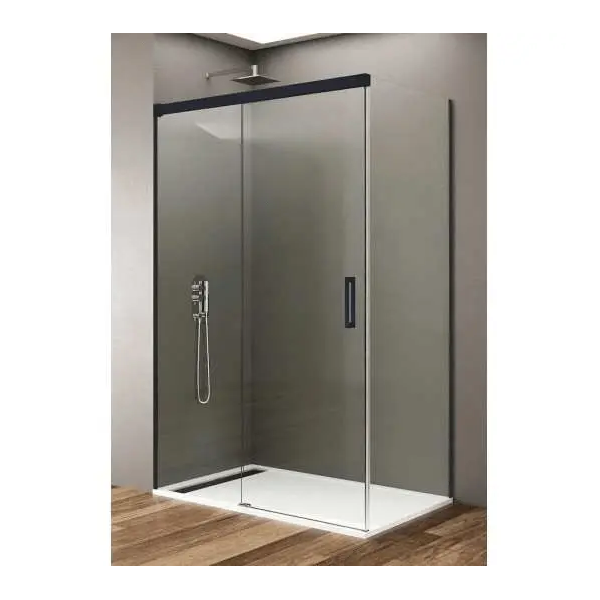 Mampara frontal fijo con puerta corredera y lateral fijo BASIC de GME negro - Imagen 1