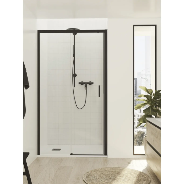 Mampara de ducha frontal F1 black (fijo + corredera) - Imagen 1